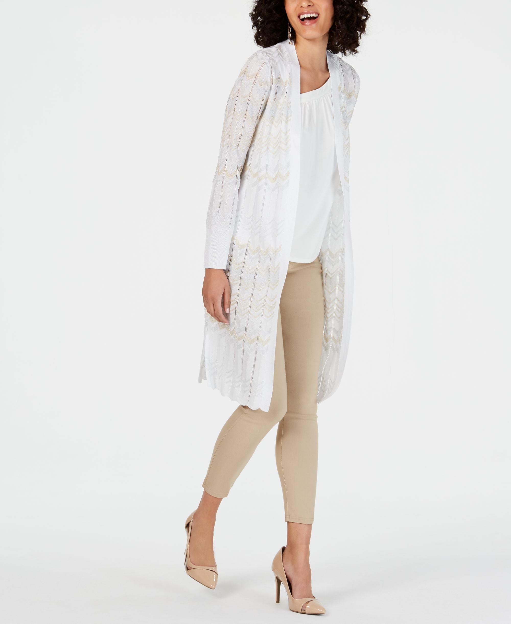 Pointelle-Knit Duster Cardigan