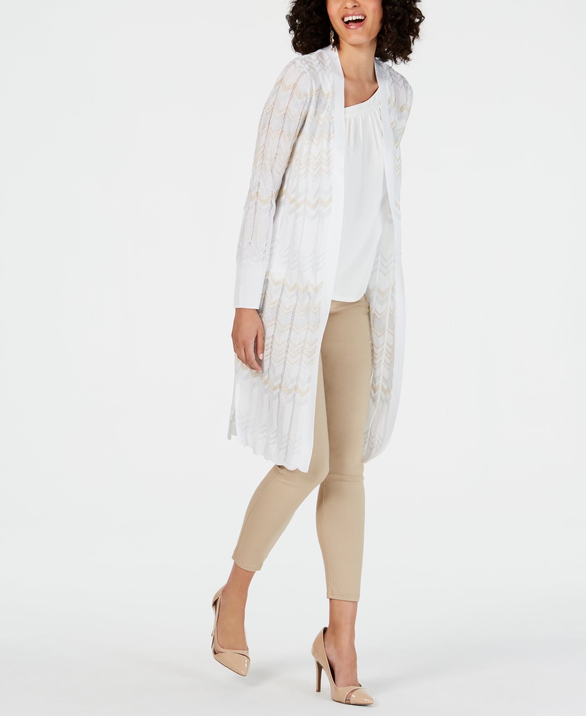 Pointelle-Knit Duster Cardigan