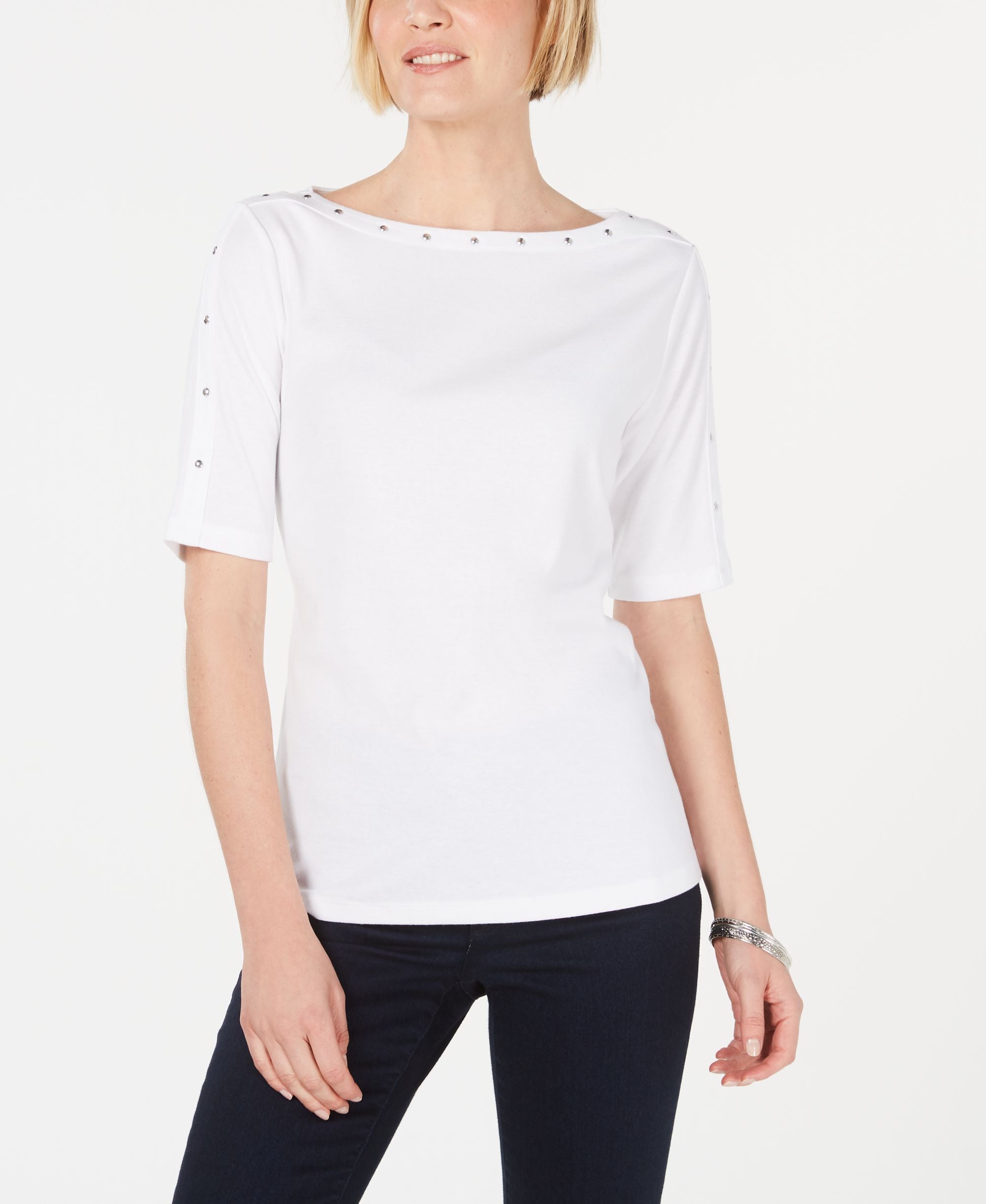 Karen Scott Stud Embellished Boat Neck Top
