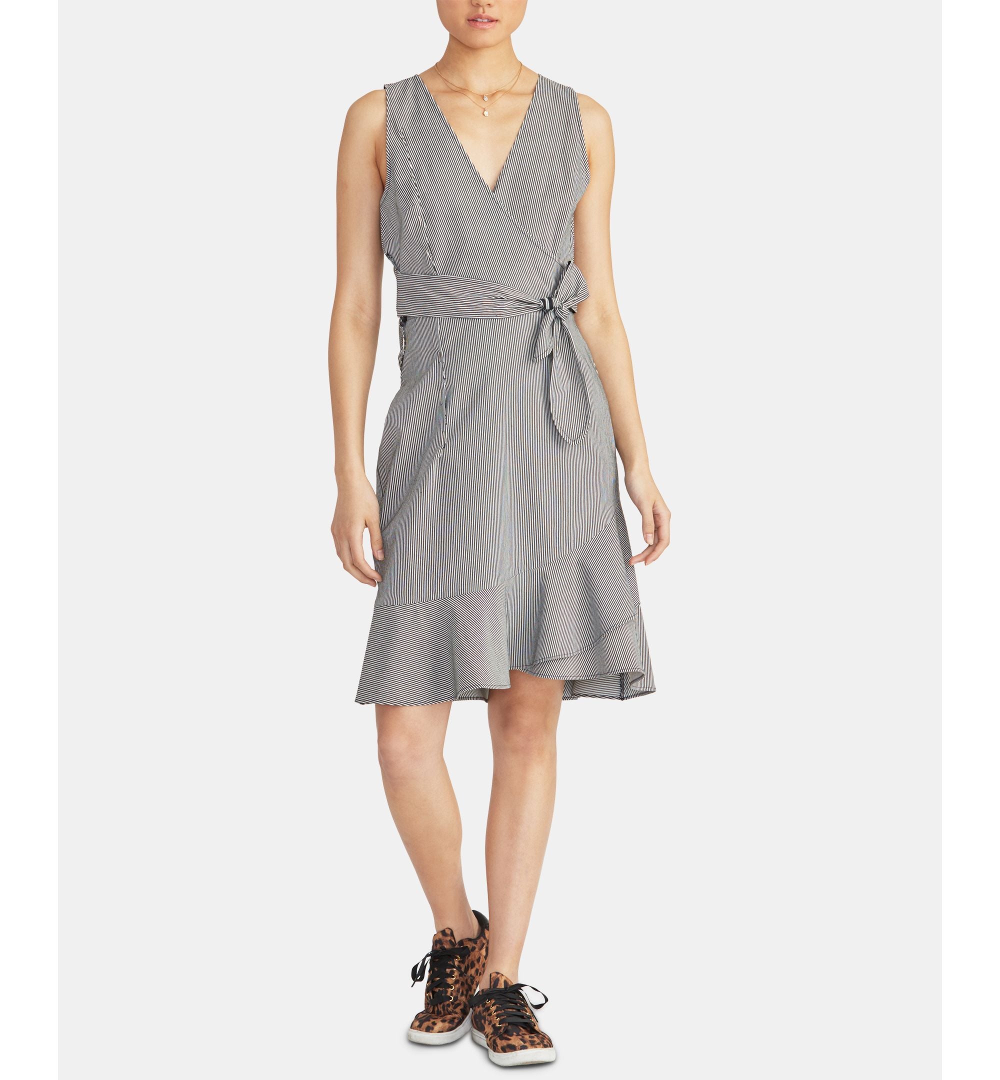 Dawn Striped Faux-Wrap Dress