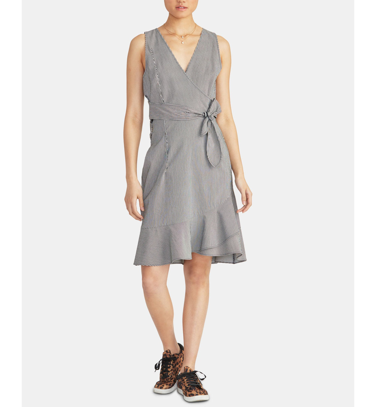 Dawn Striped Faux-Wrap Dress