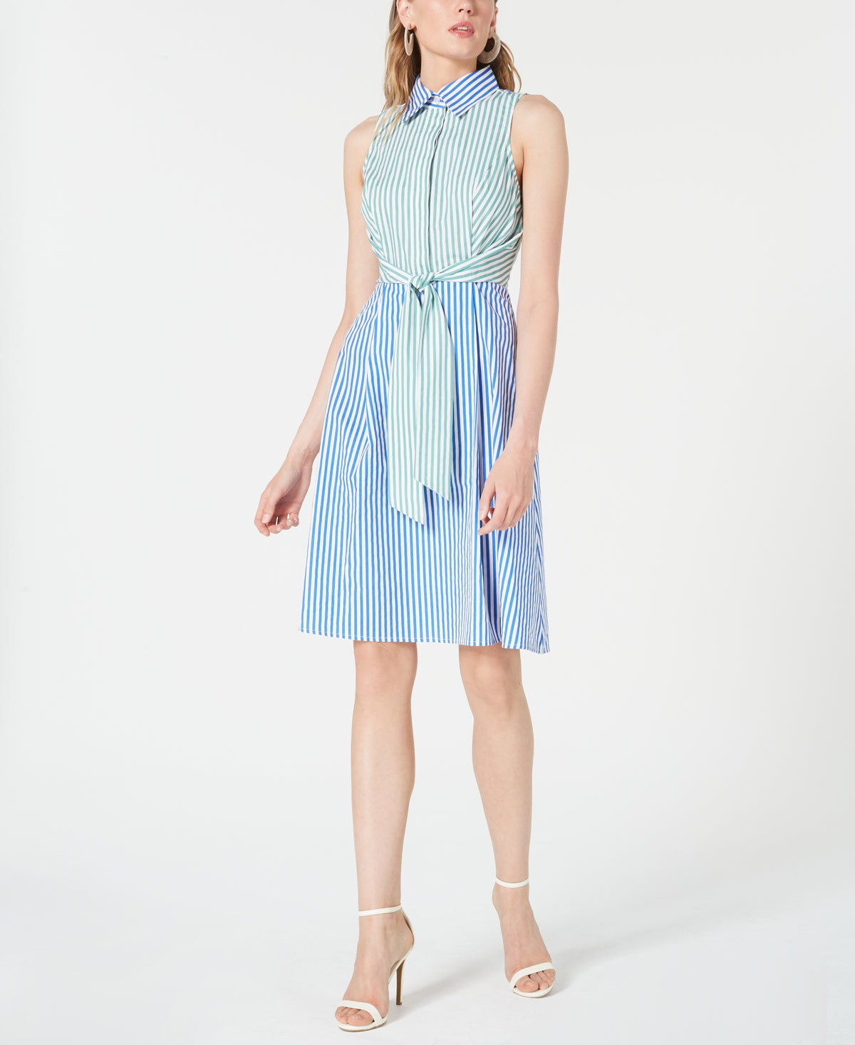 Cotton Colorblocked Shirtdress