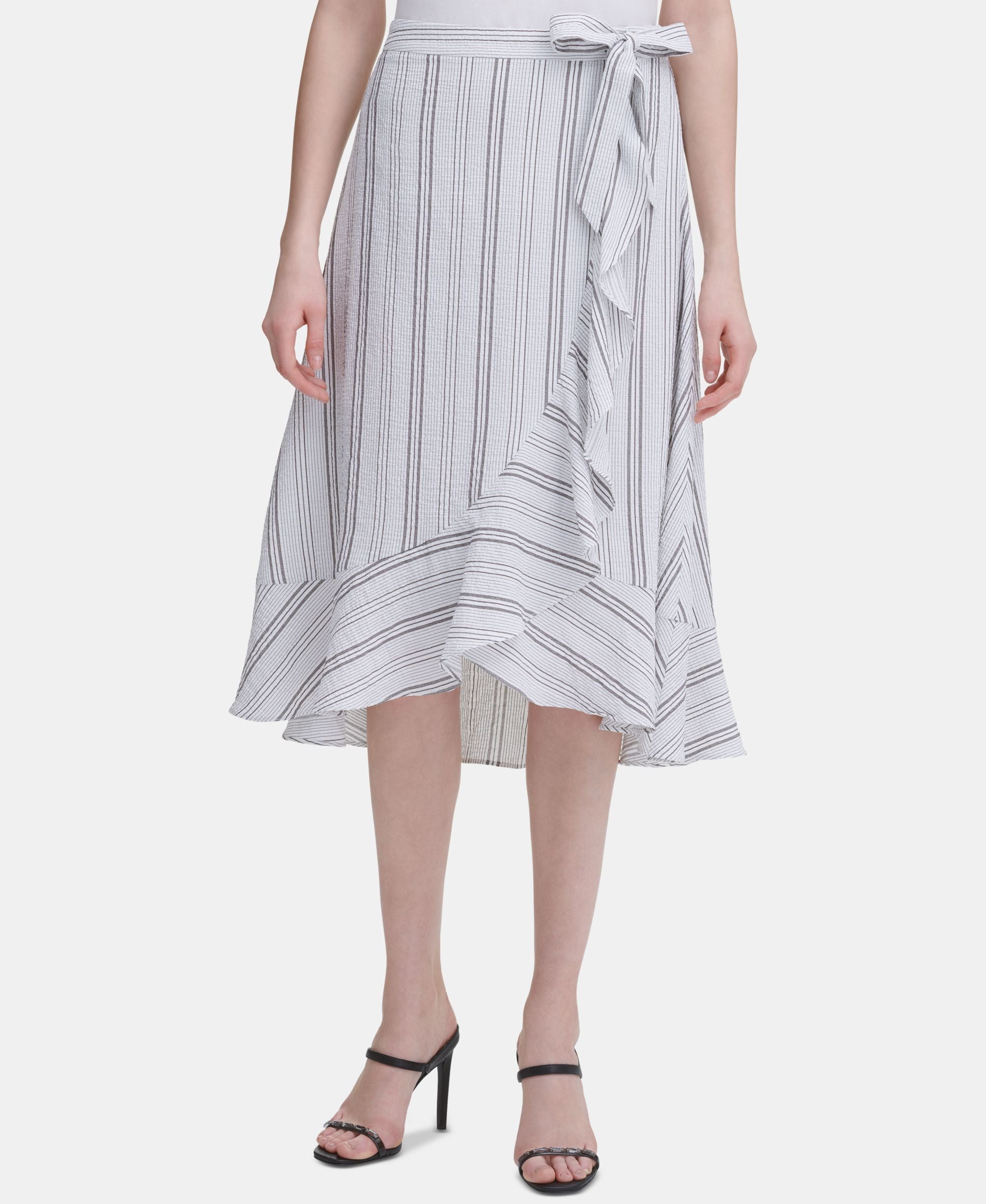 Calvin Klein Ruffled Striped Midi Skirt