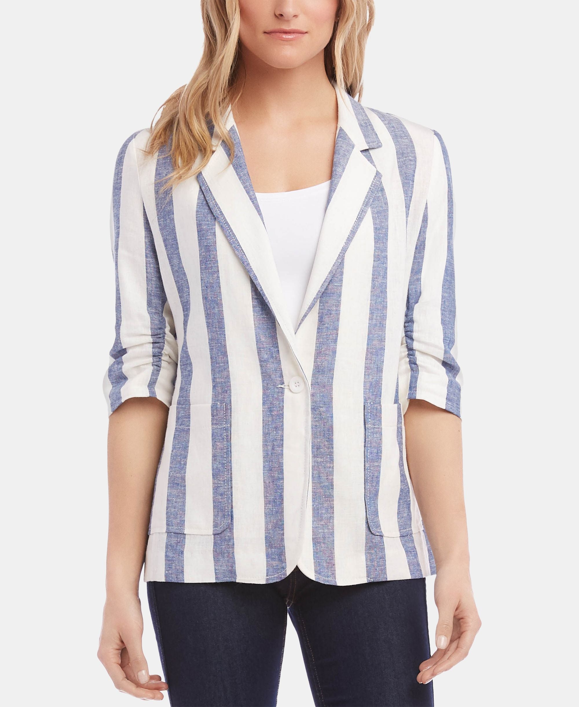Karen Kane Ruched Sleeve Striped Blazer