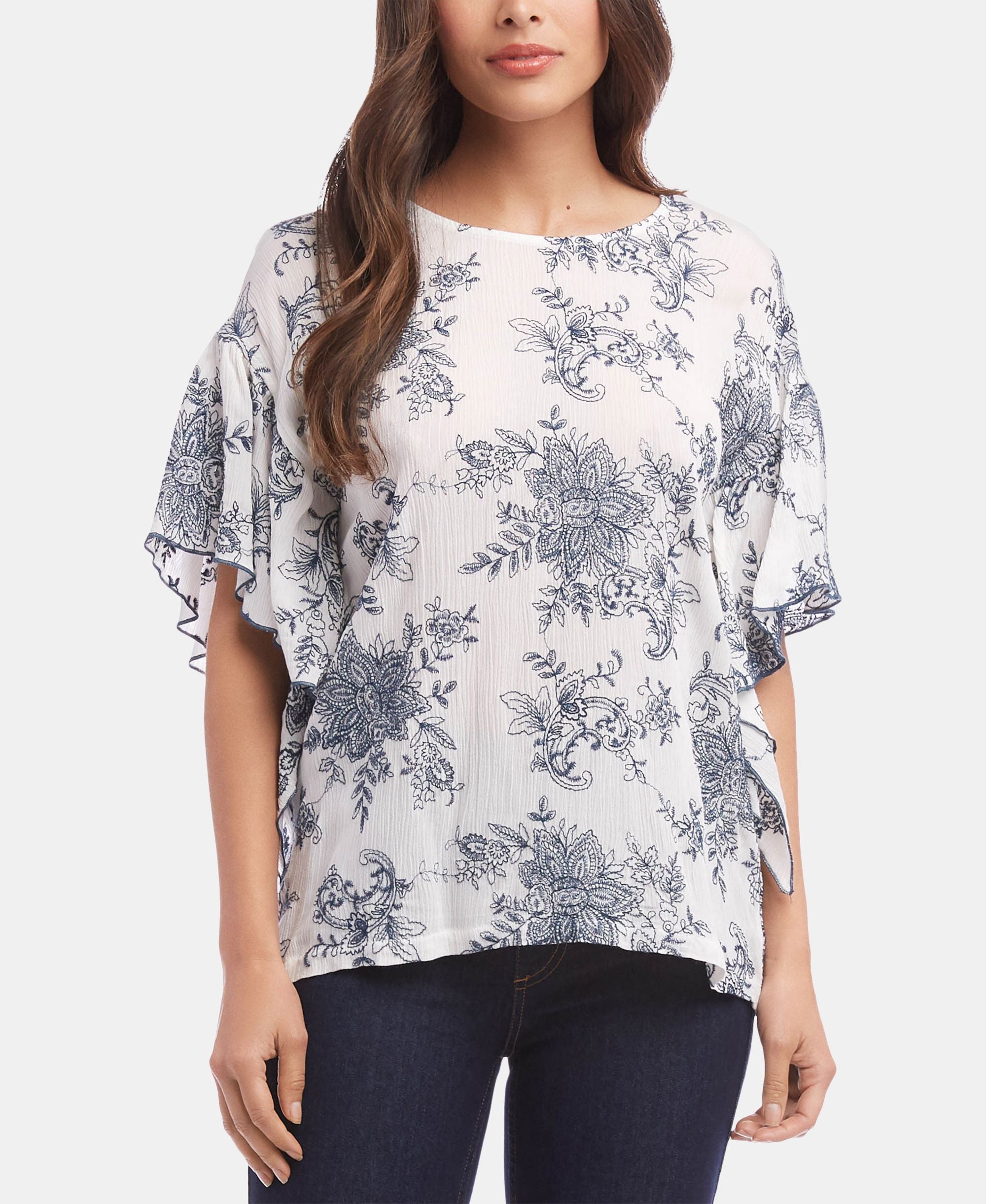Ruffle-Sleeve Gauze Top