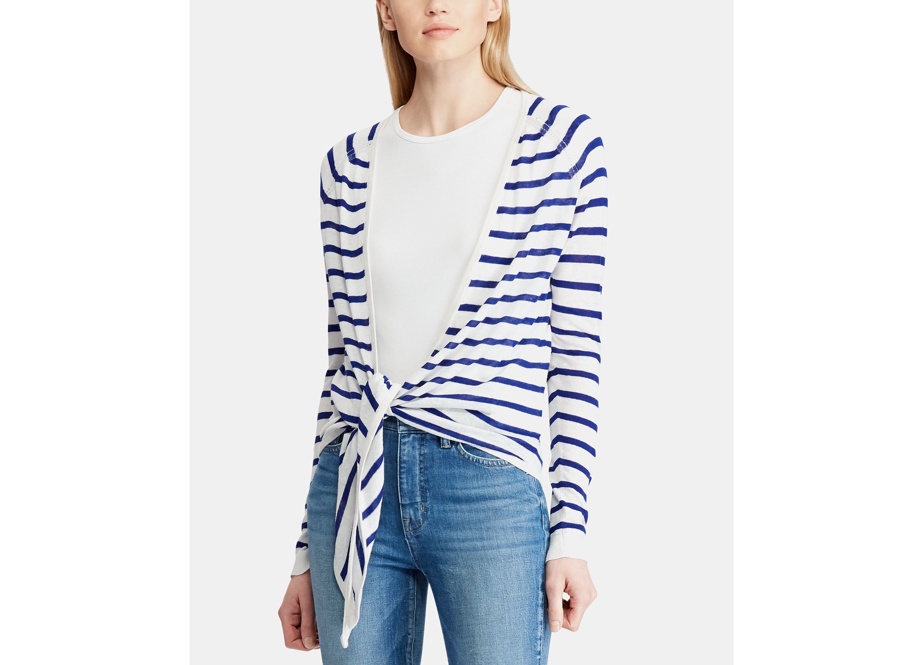 Ralph Lauren Womens Striped Long Sleeve Open Cardigan Blue L