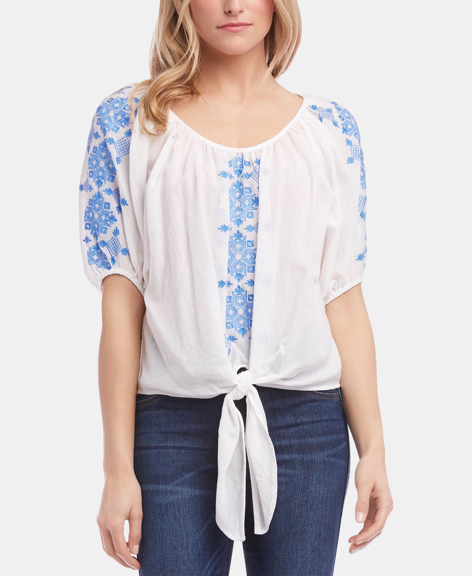 Karen Kane Cotton Embroidered Front Top