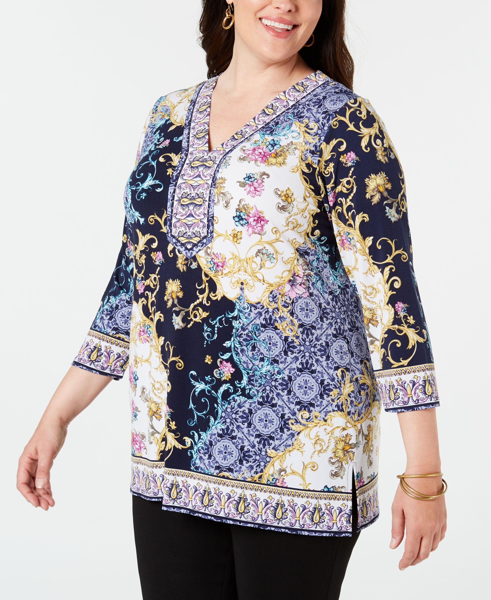 Plus Size Printed Embellished Top