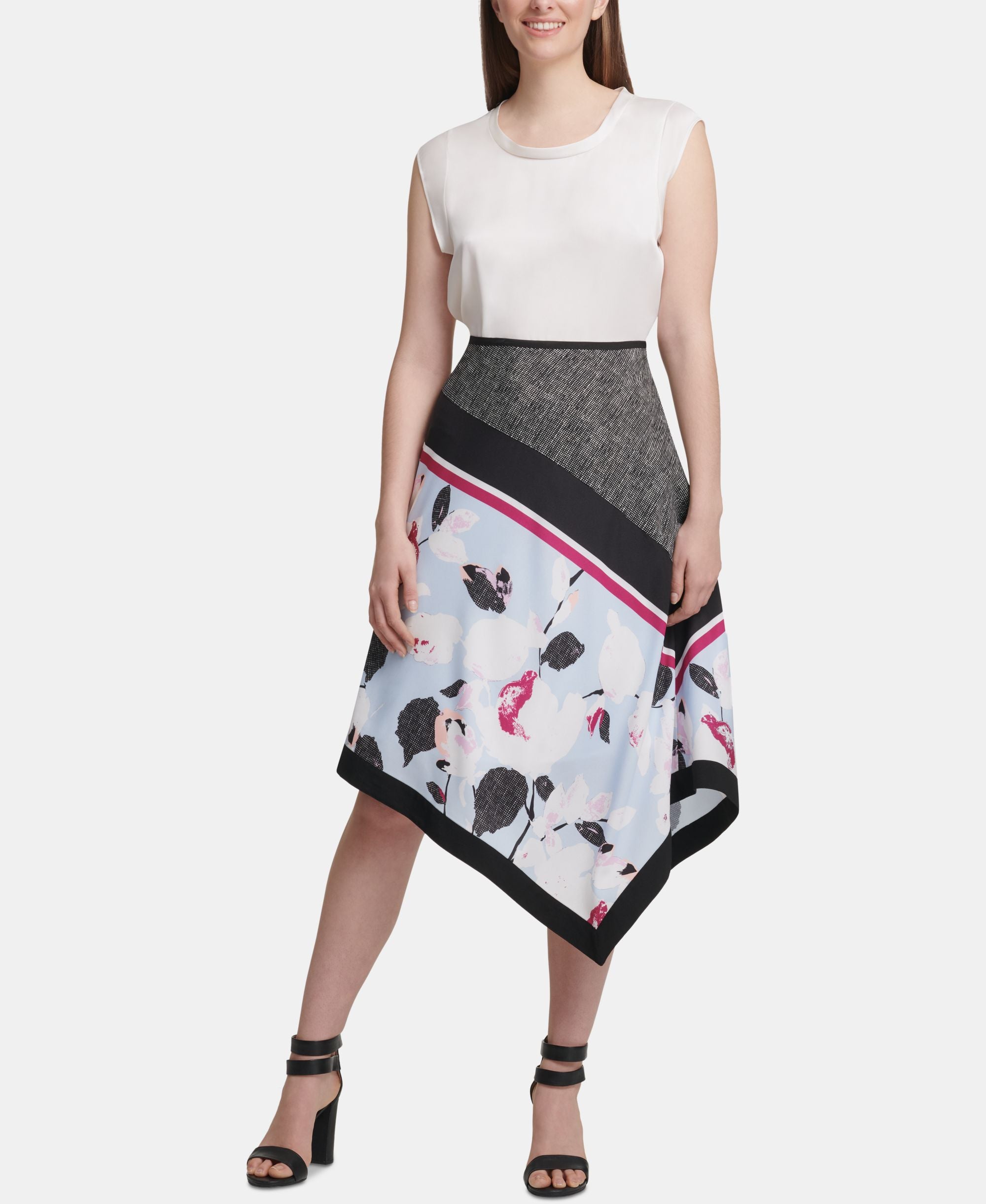 DKNY Mixed Print Asymmetrical Skirt