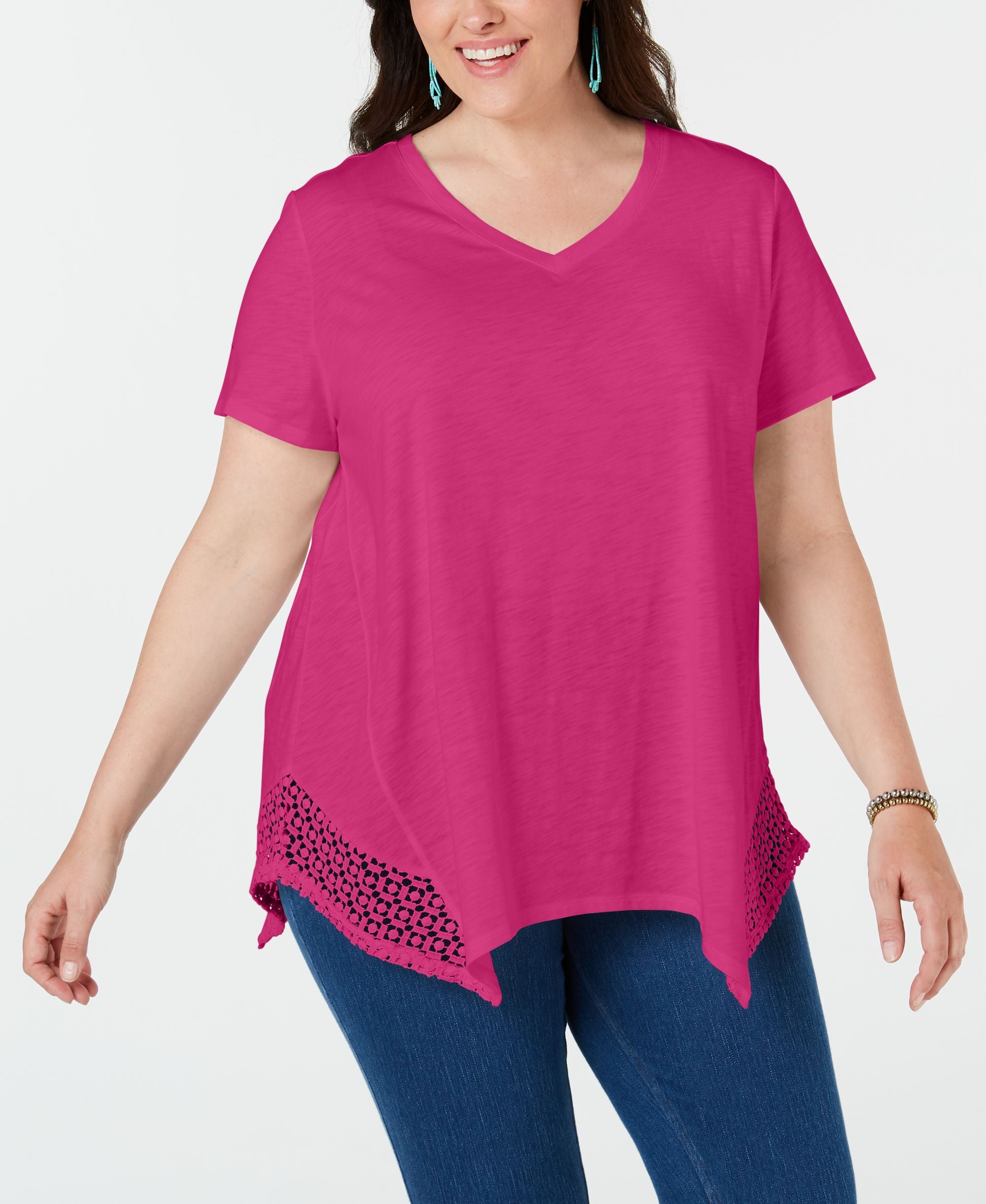 Style & Co Plus Size Crochet Handkerchief Hem Top