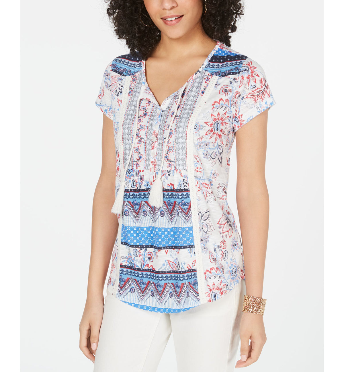 Petite Printed Tassel Top