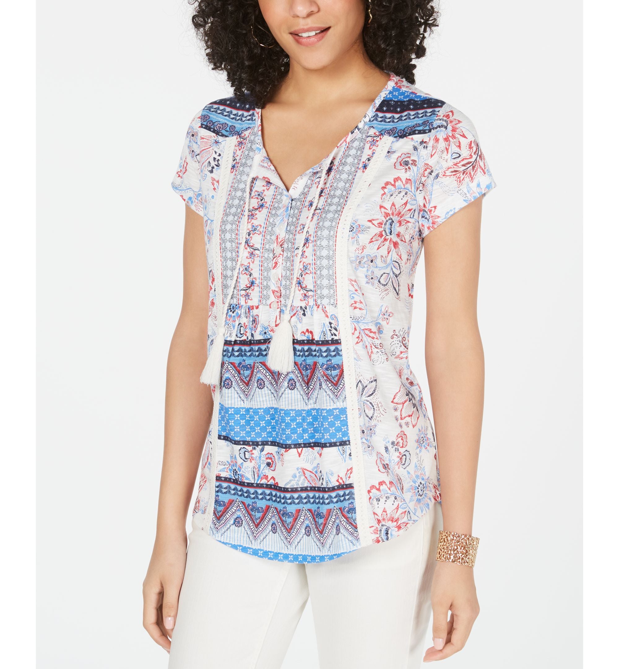 Petite Printed Tassel Top