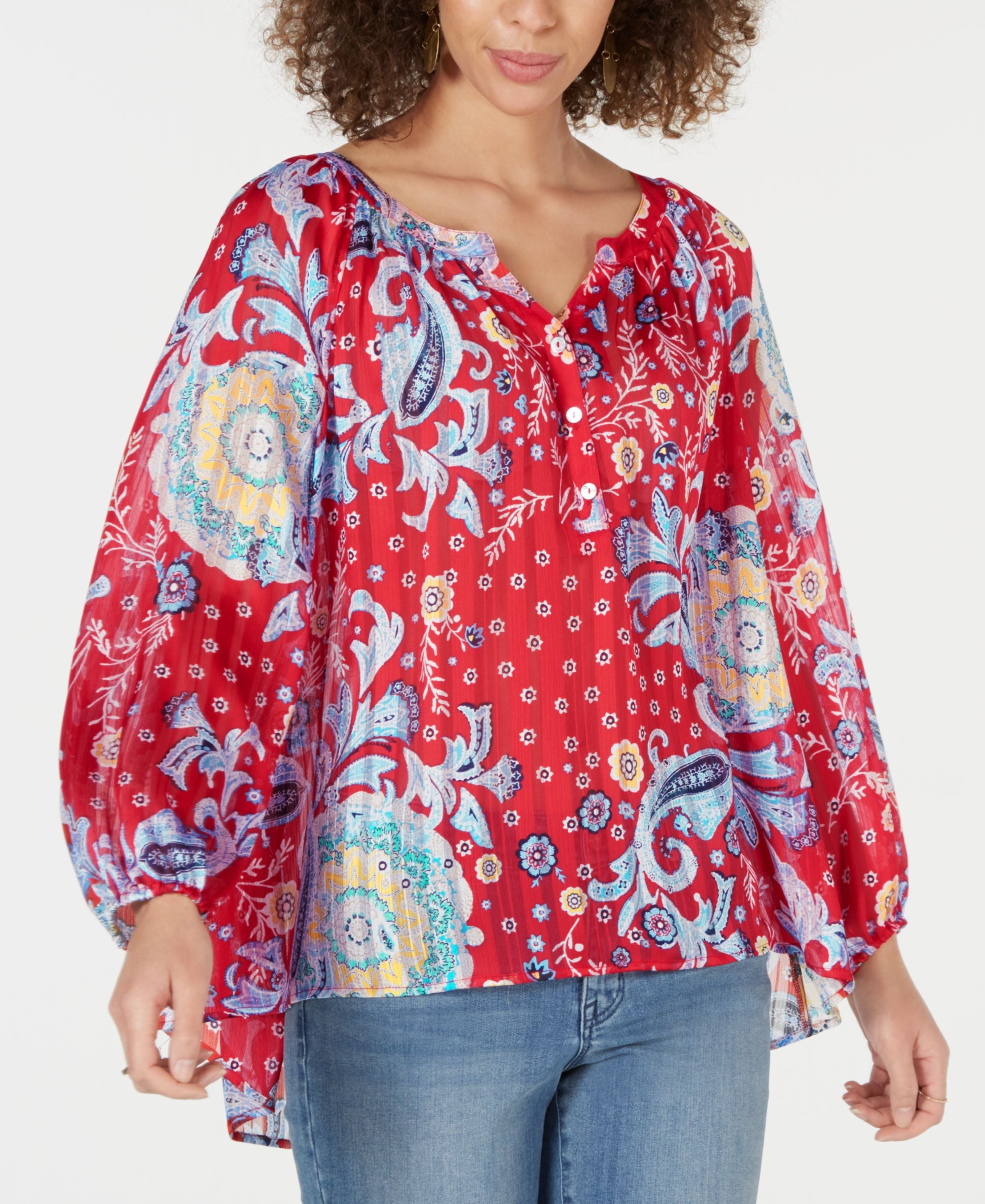 Style & Co Brilliant Burst Patchwork Peasant Blouse