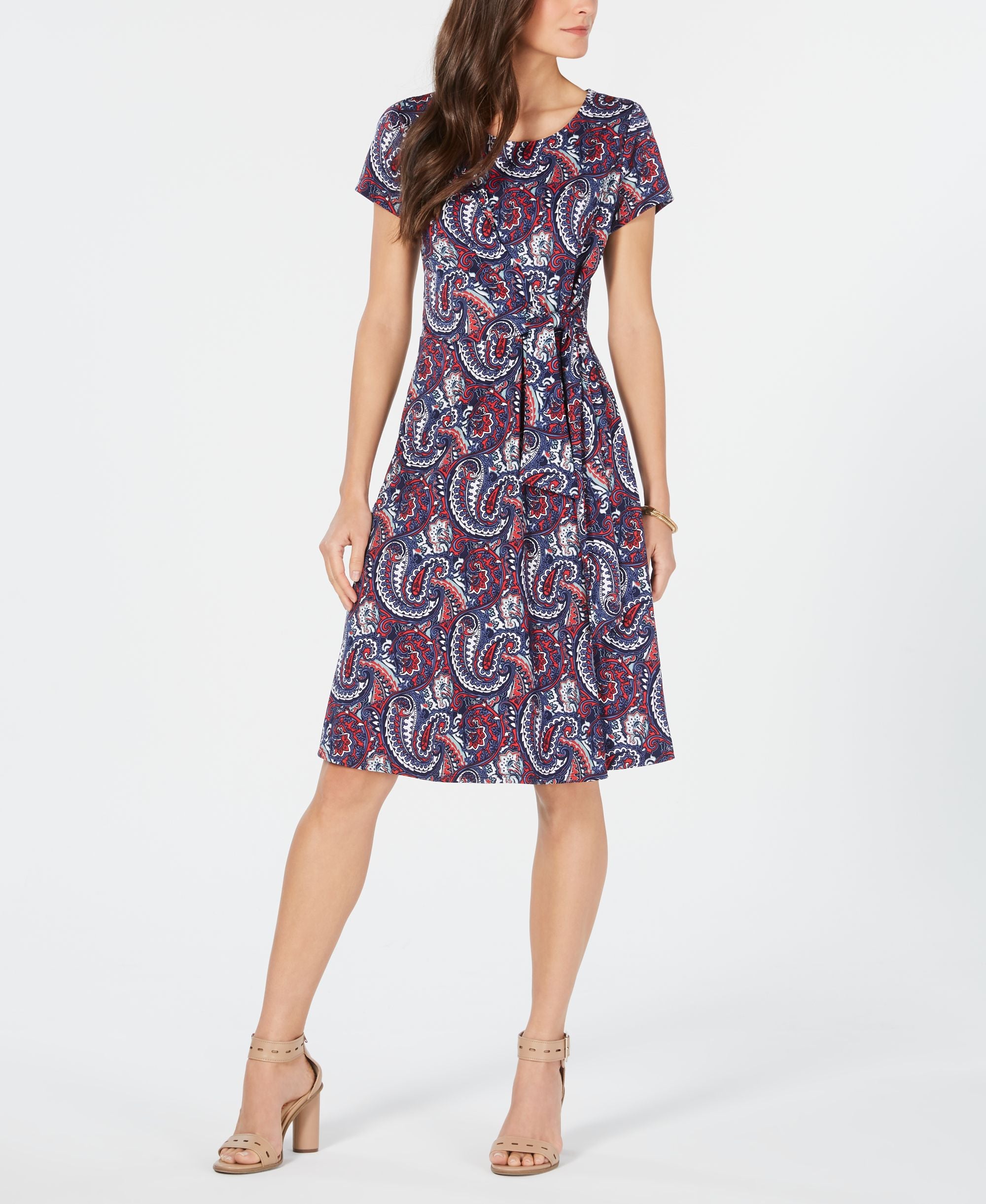 Petite Paisley Printed Tie-Front Dress