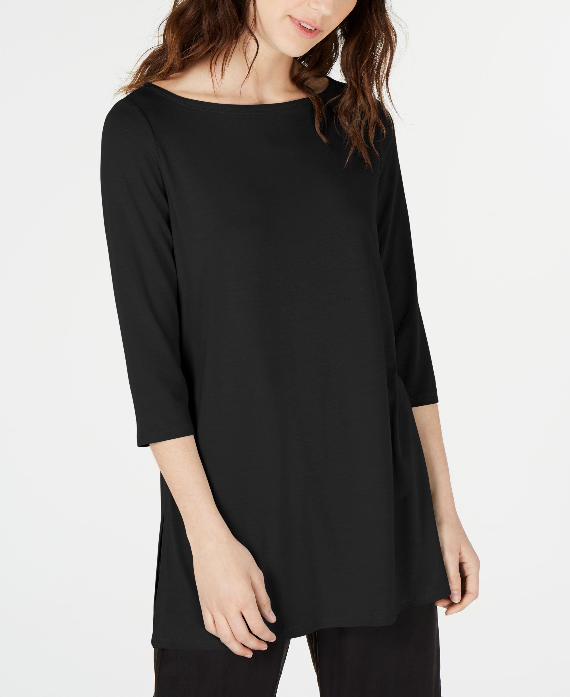 Eileen Fisher Boat Neck Vented Hem Tencel Top
