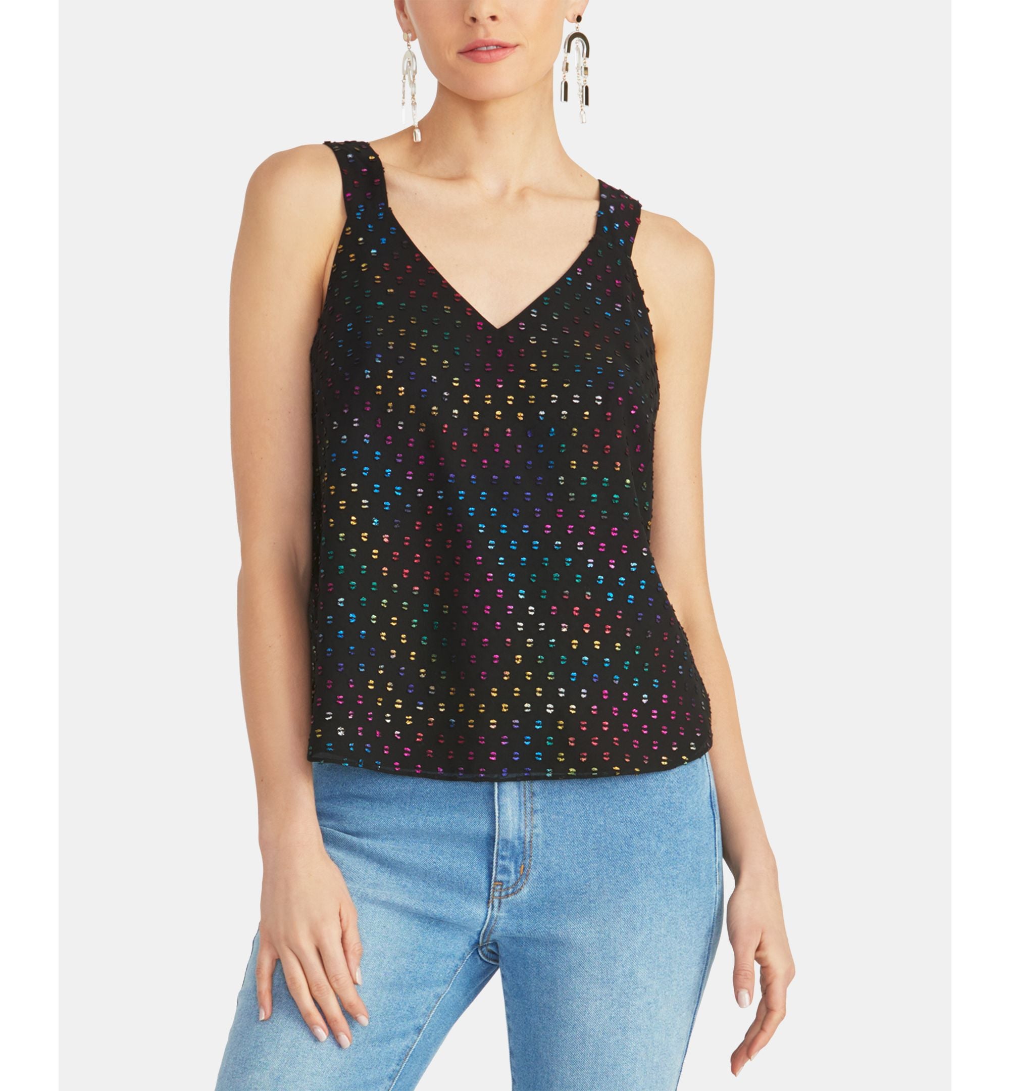 Romina Metallic-Dot Sleeveless Top