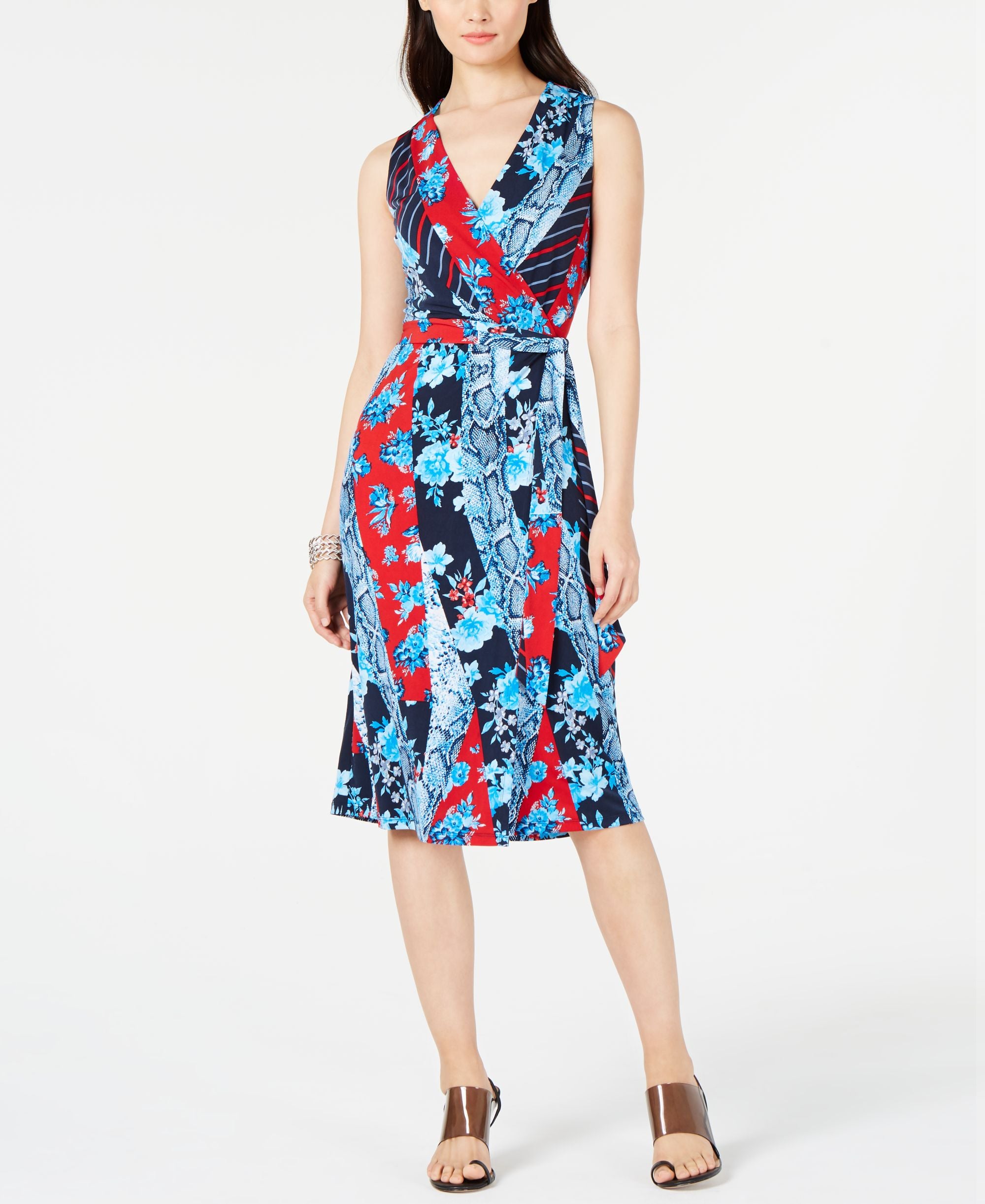 Petite Patchwork Wrap Midi Dress