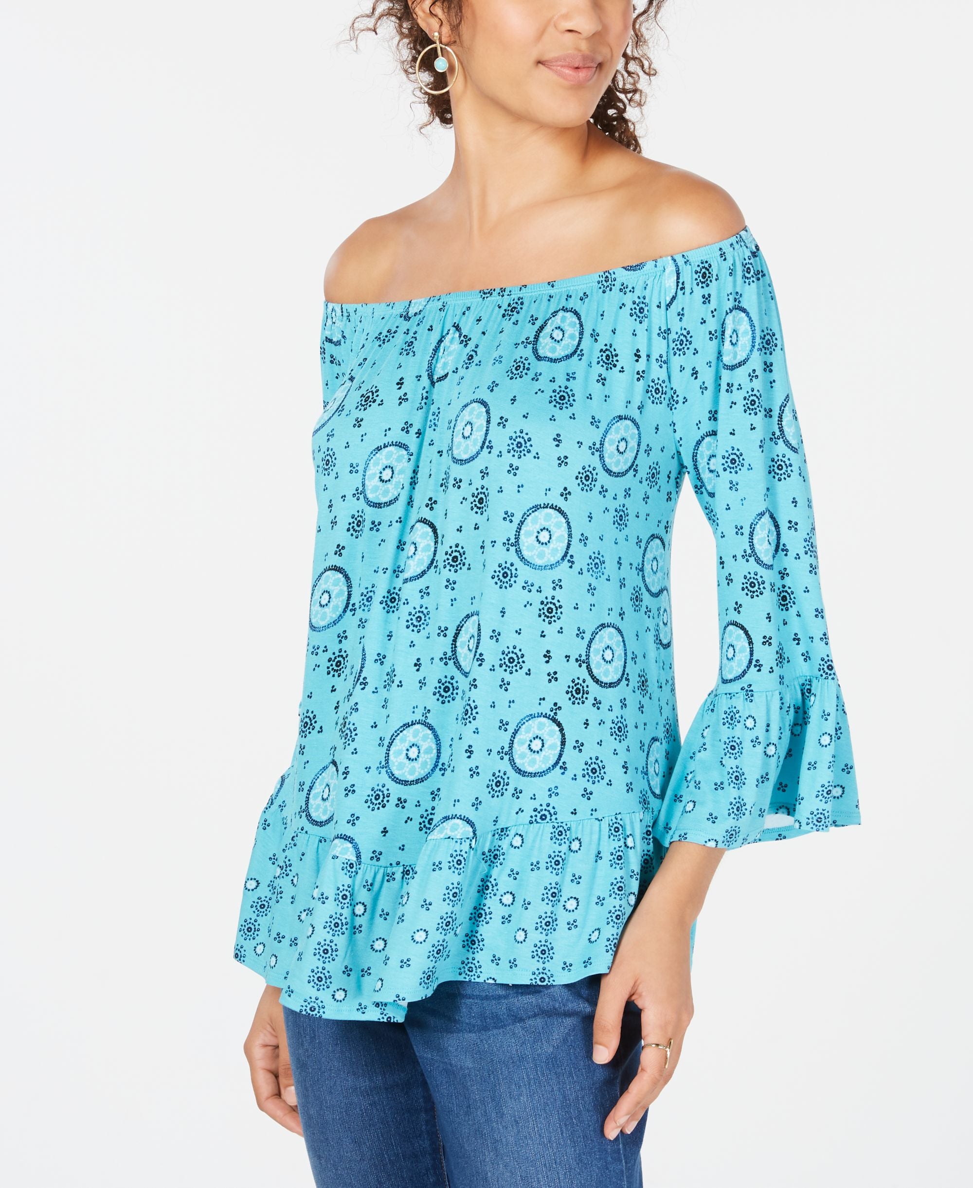 Style & Co Petite Printed Off The Shoulder Top
