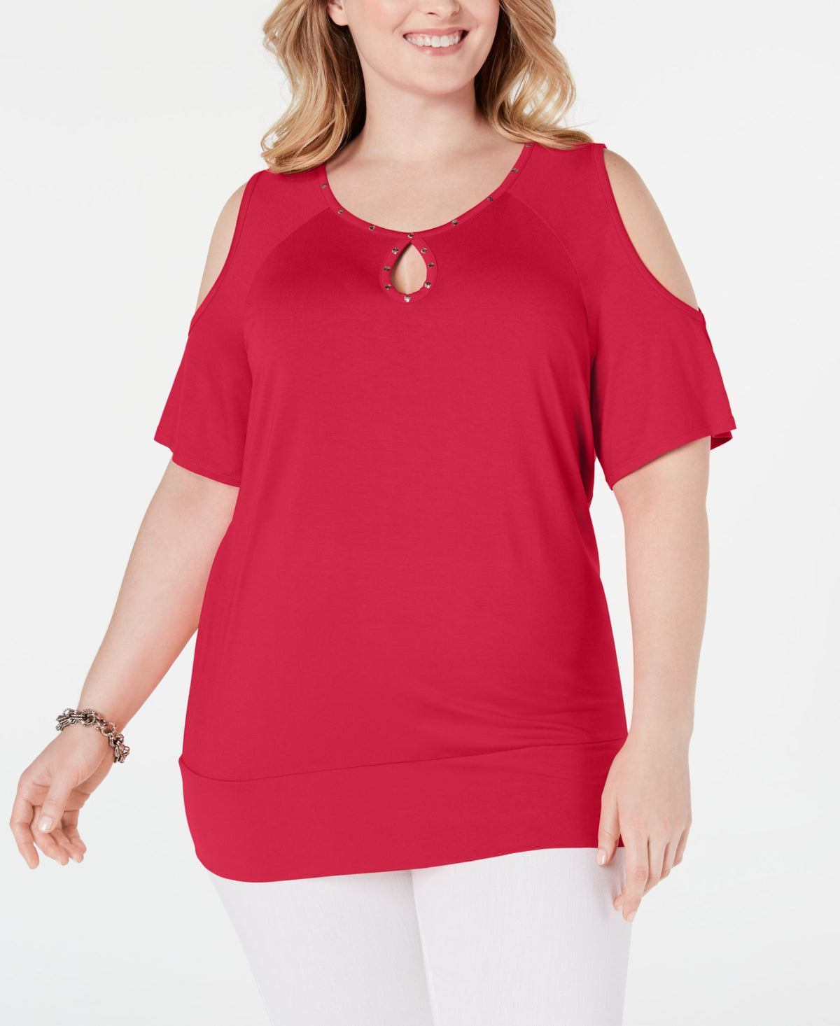 Plus Size Studded Cold-Shoulder Top