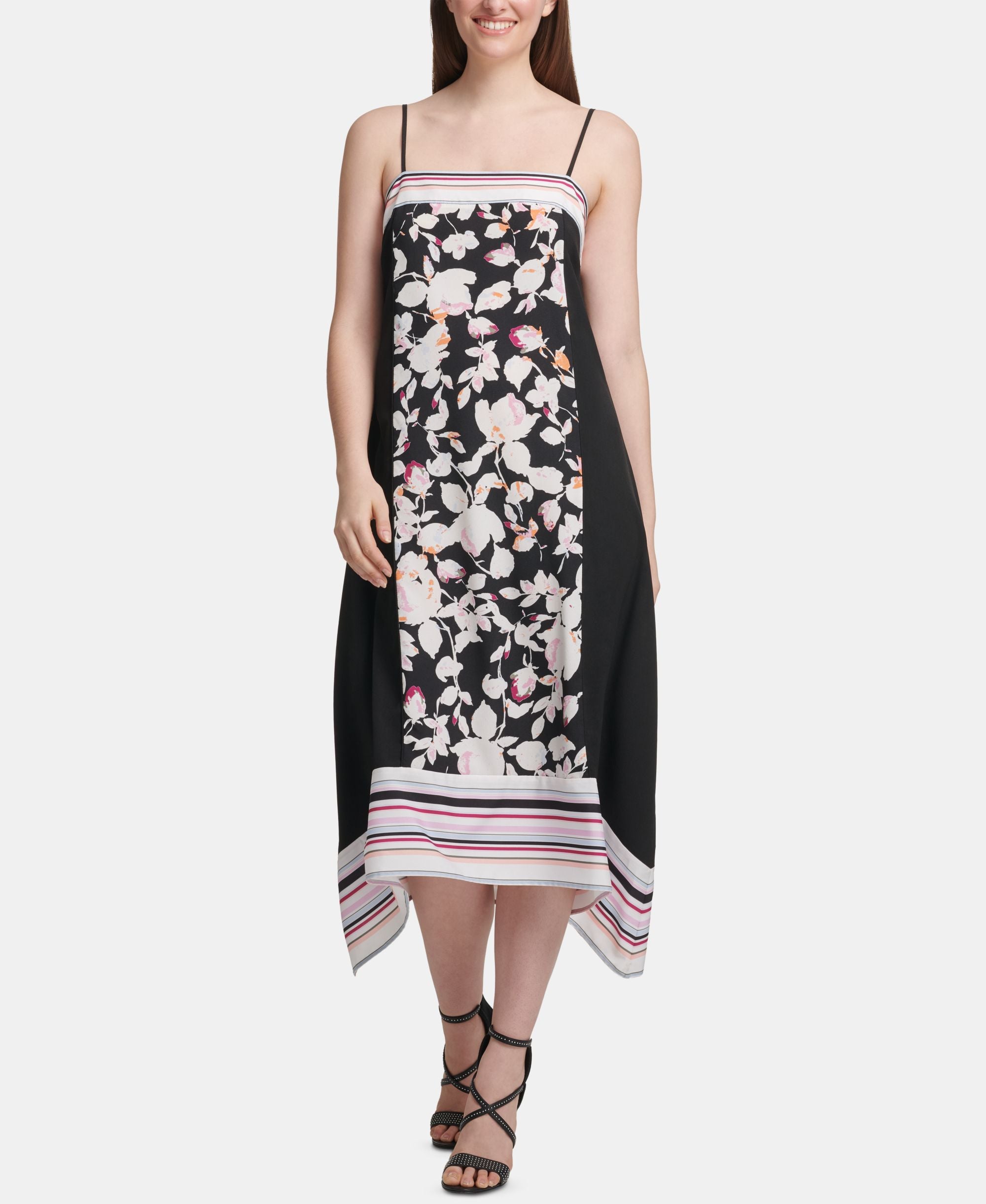 DKNY Striped Floral Print Dress