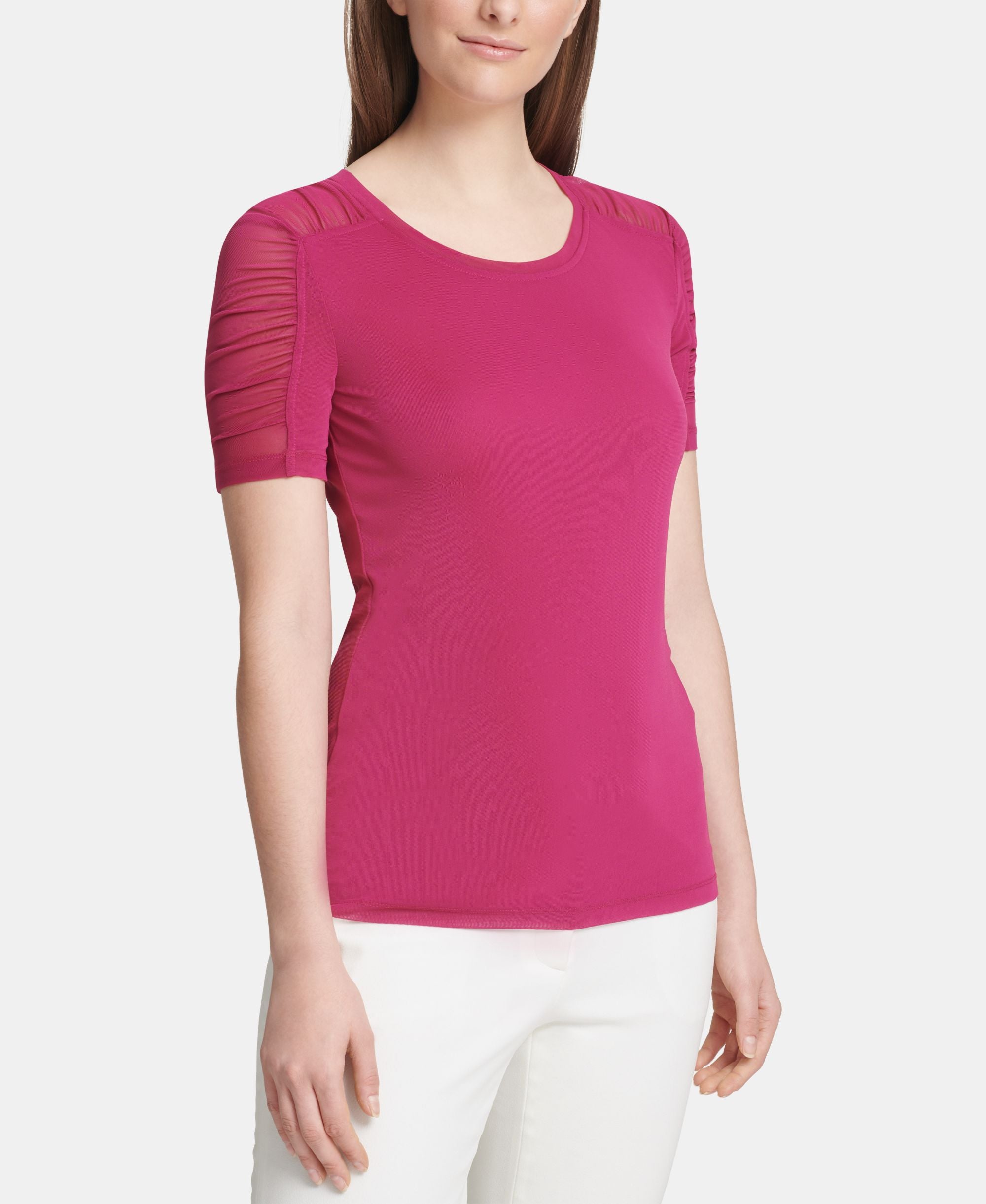 DKNY Crewneck Mesh Trim Top