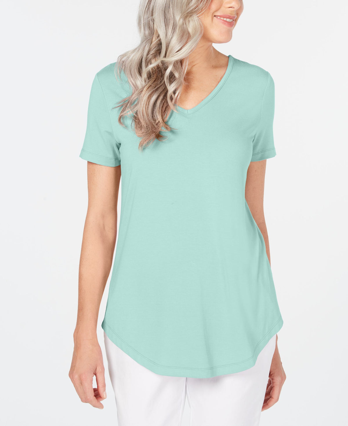 Petite Lattice-Back V-Neck Top