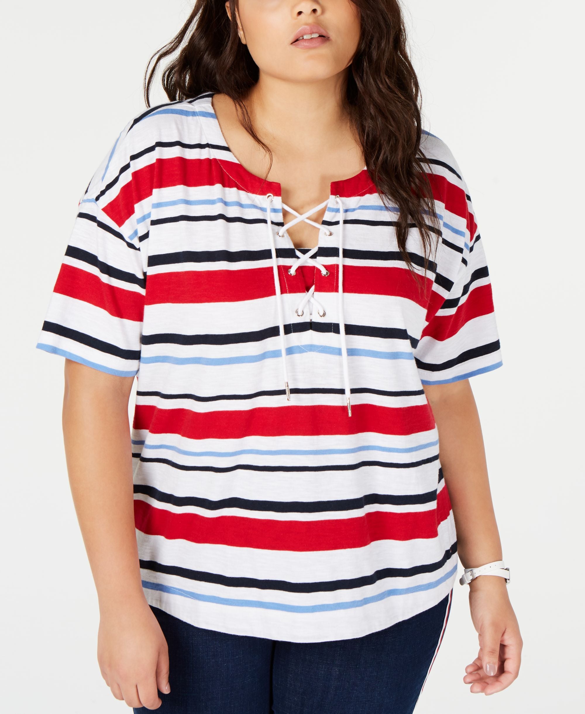 Tommy Hilfiger Plus Size Cotton Lace Up Top