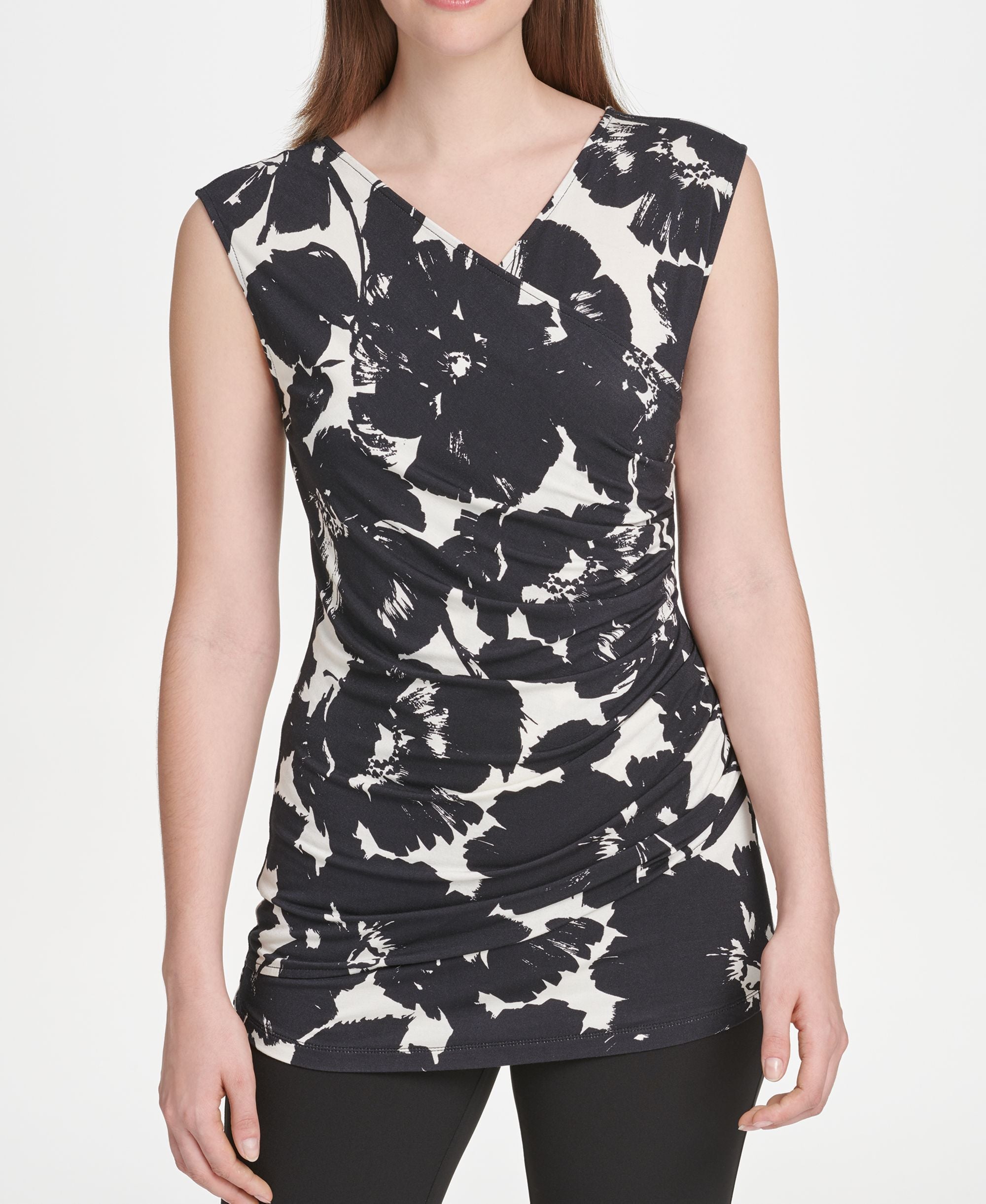 DKNY Printed Ruched Side Top