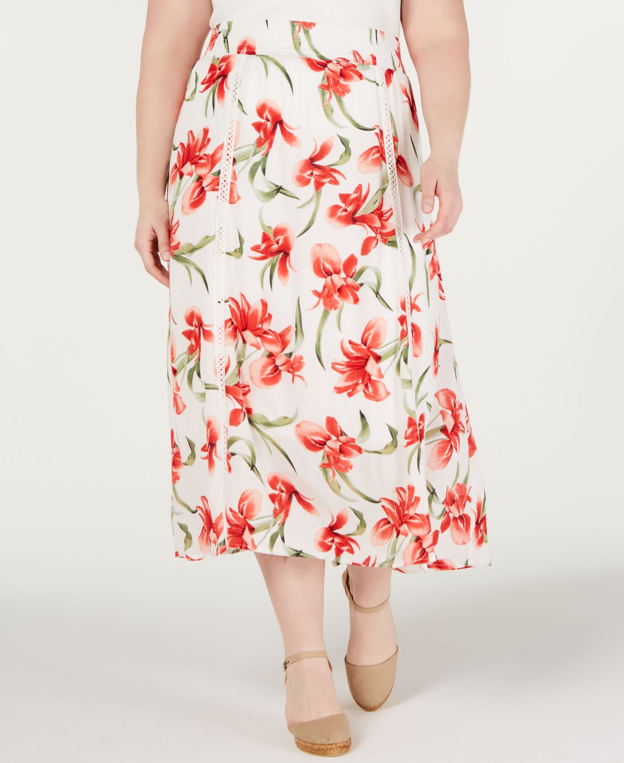 Plus Size Floral-Print A-Line Skirt