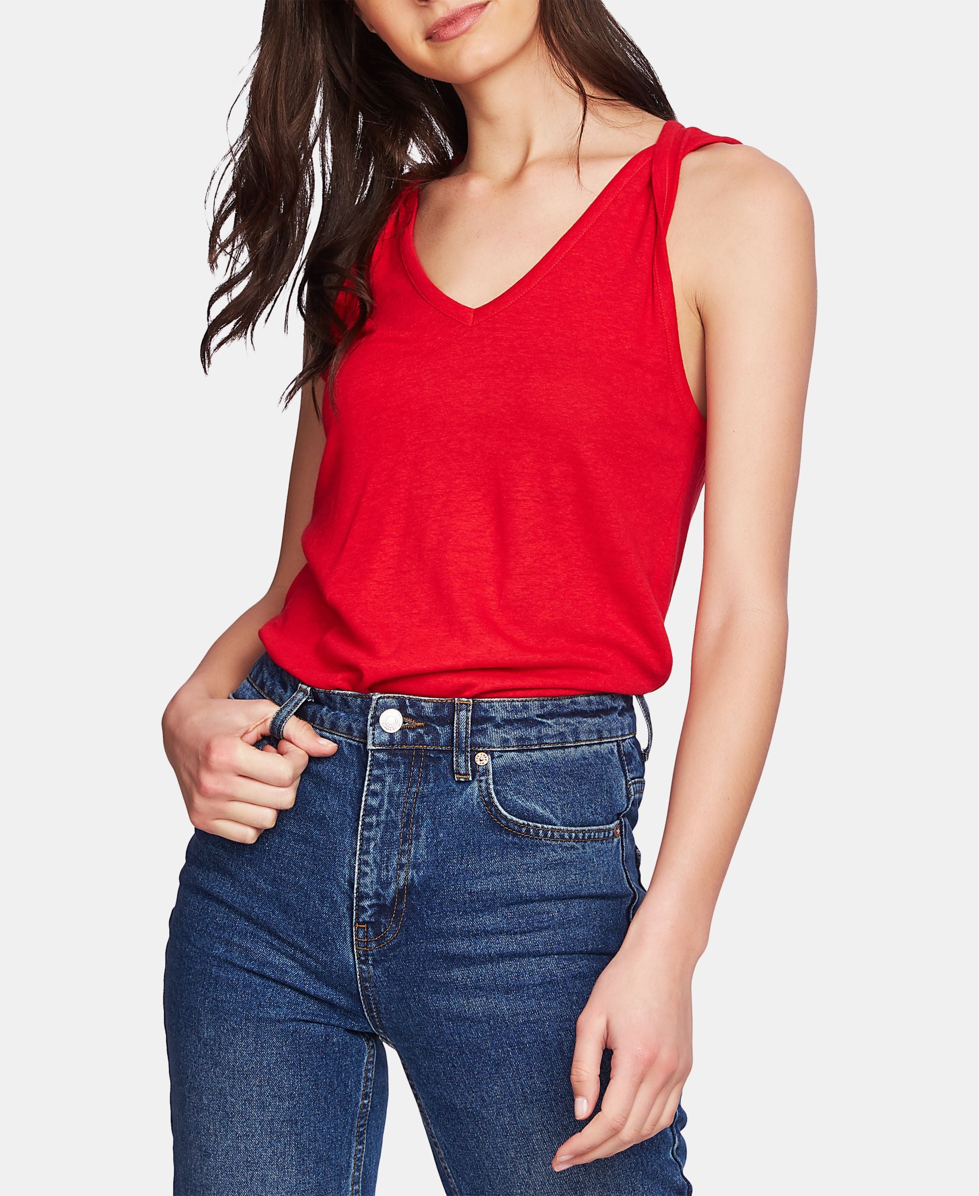 1.State Sleeveless Twisted Strap Top