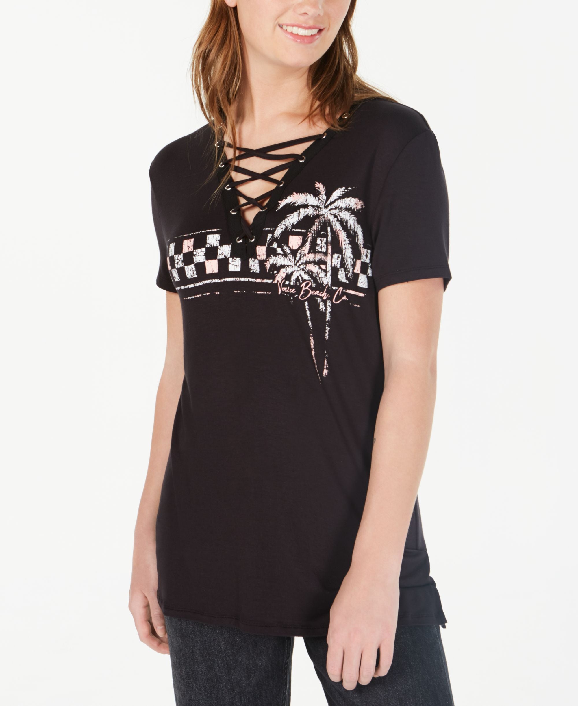 Rebellious One Juniors Palm Tree Graphic T-Shirt