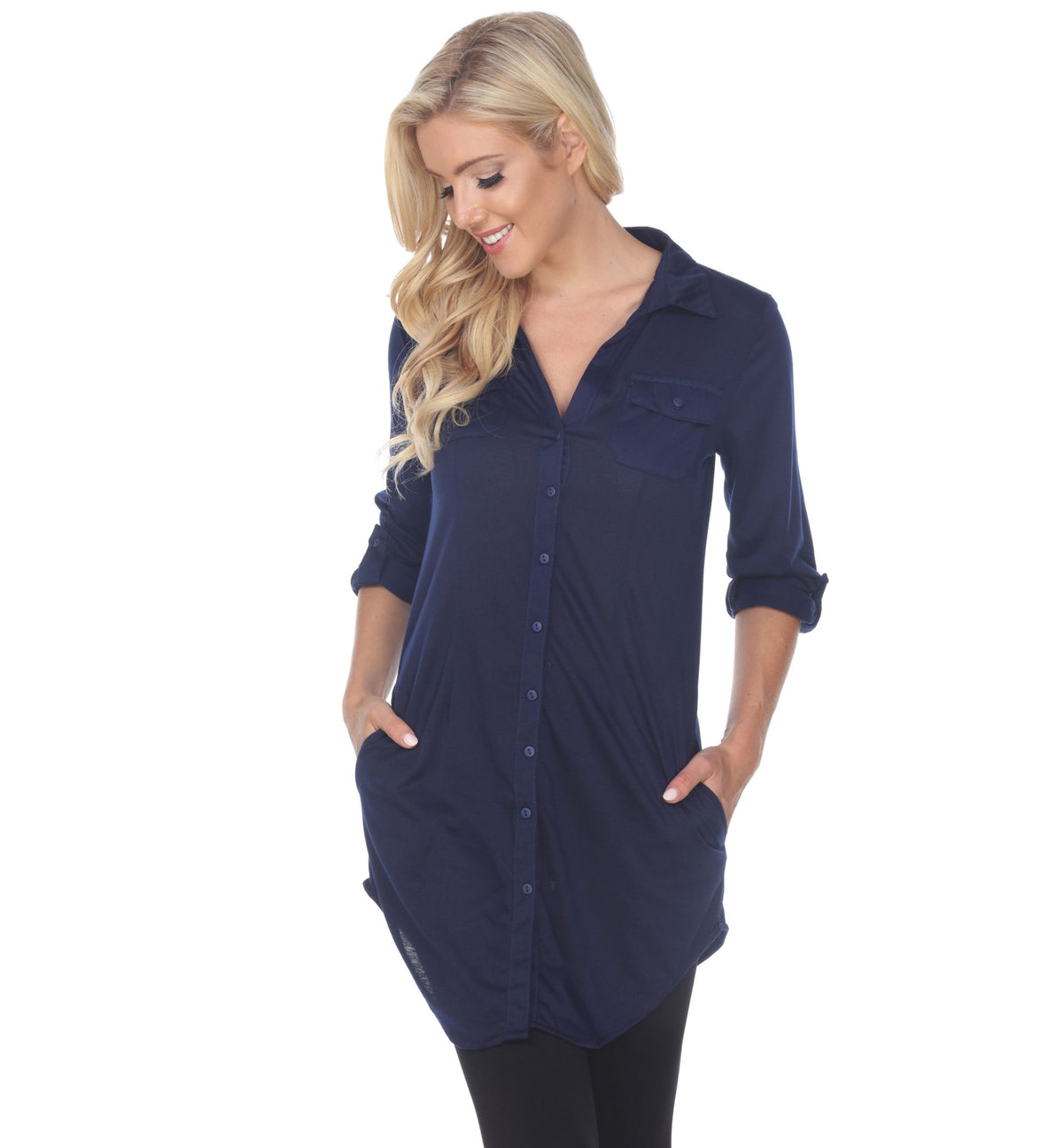 White Mark Womens Lakota Stretchy Button Down Tunic