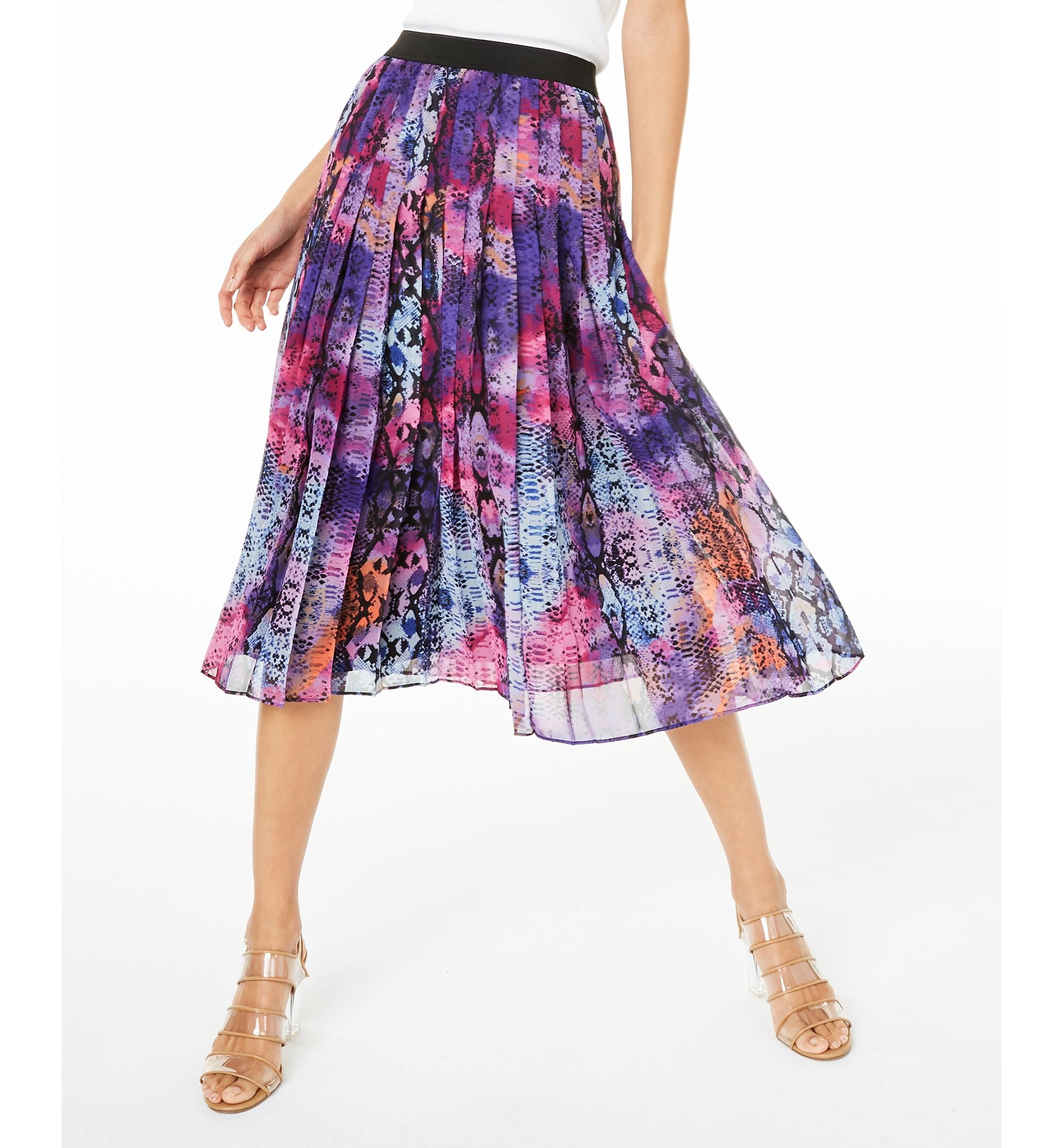 Bar III Printed Pleated Midi Skirt