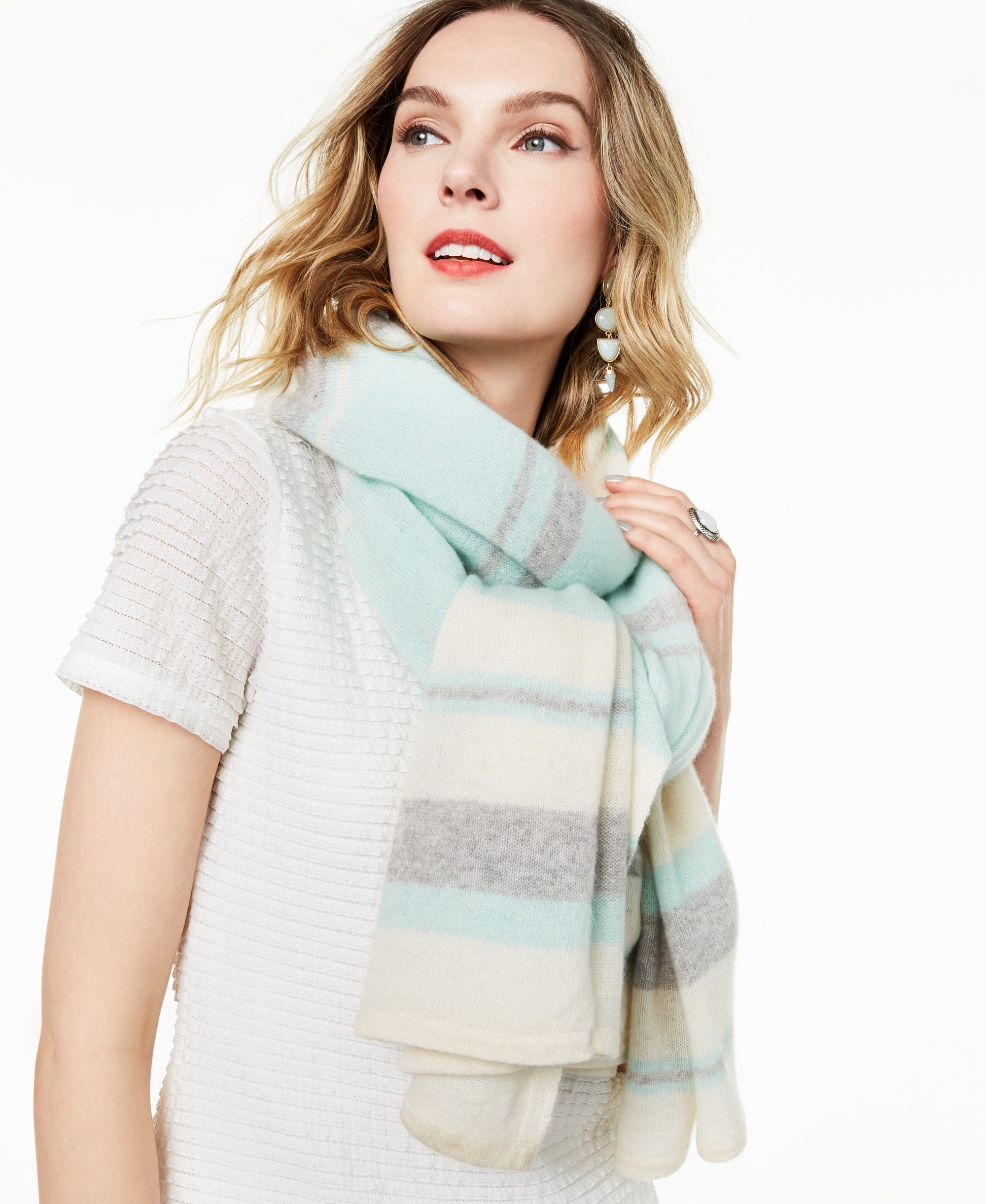 Striped Oversized Cashmere Scarf Retro Mint Combo OS