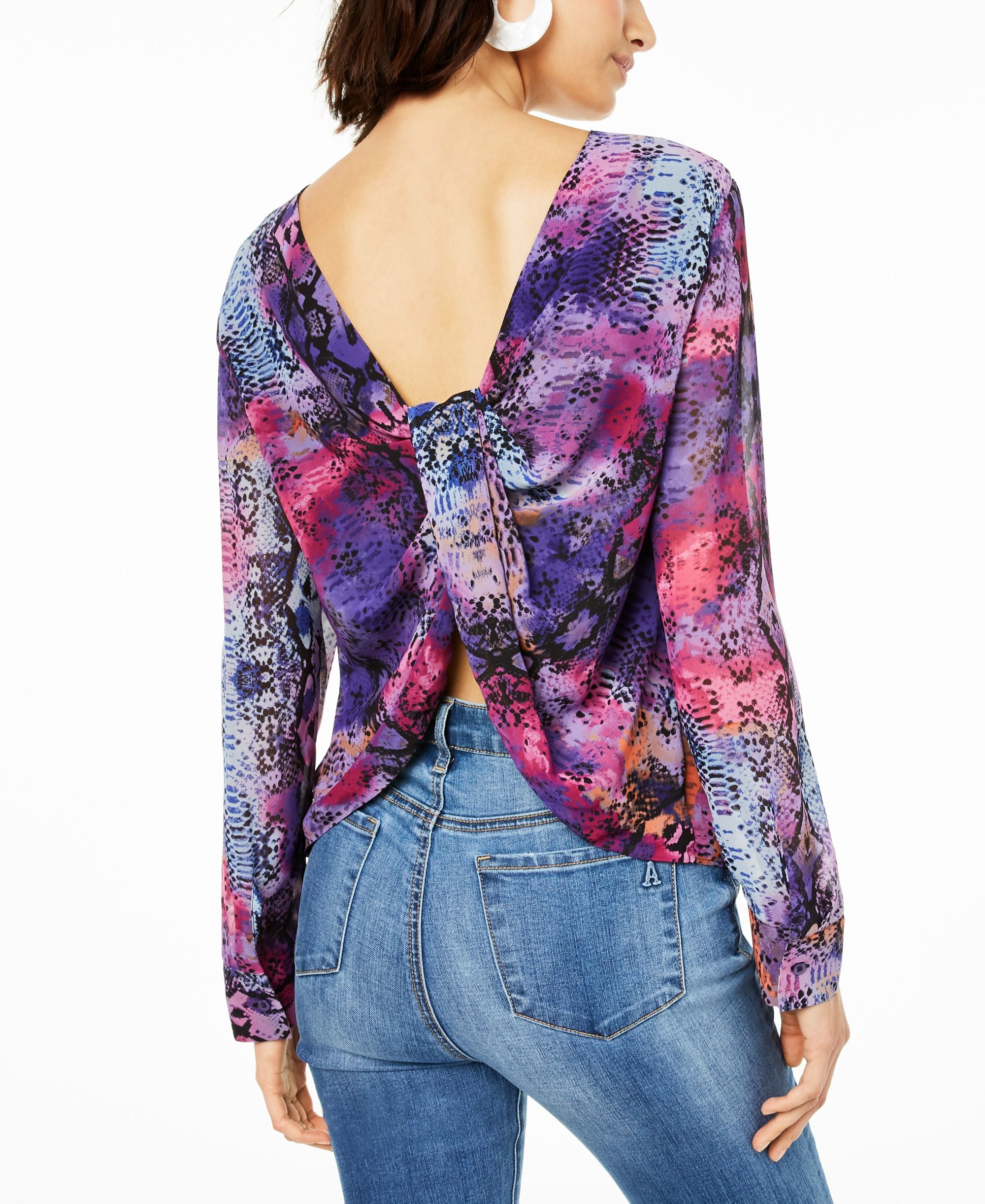 Snake-Print Twist-Back Top