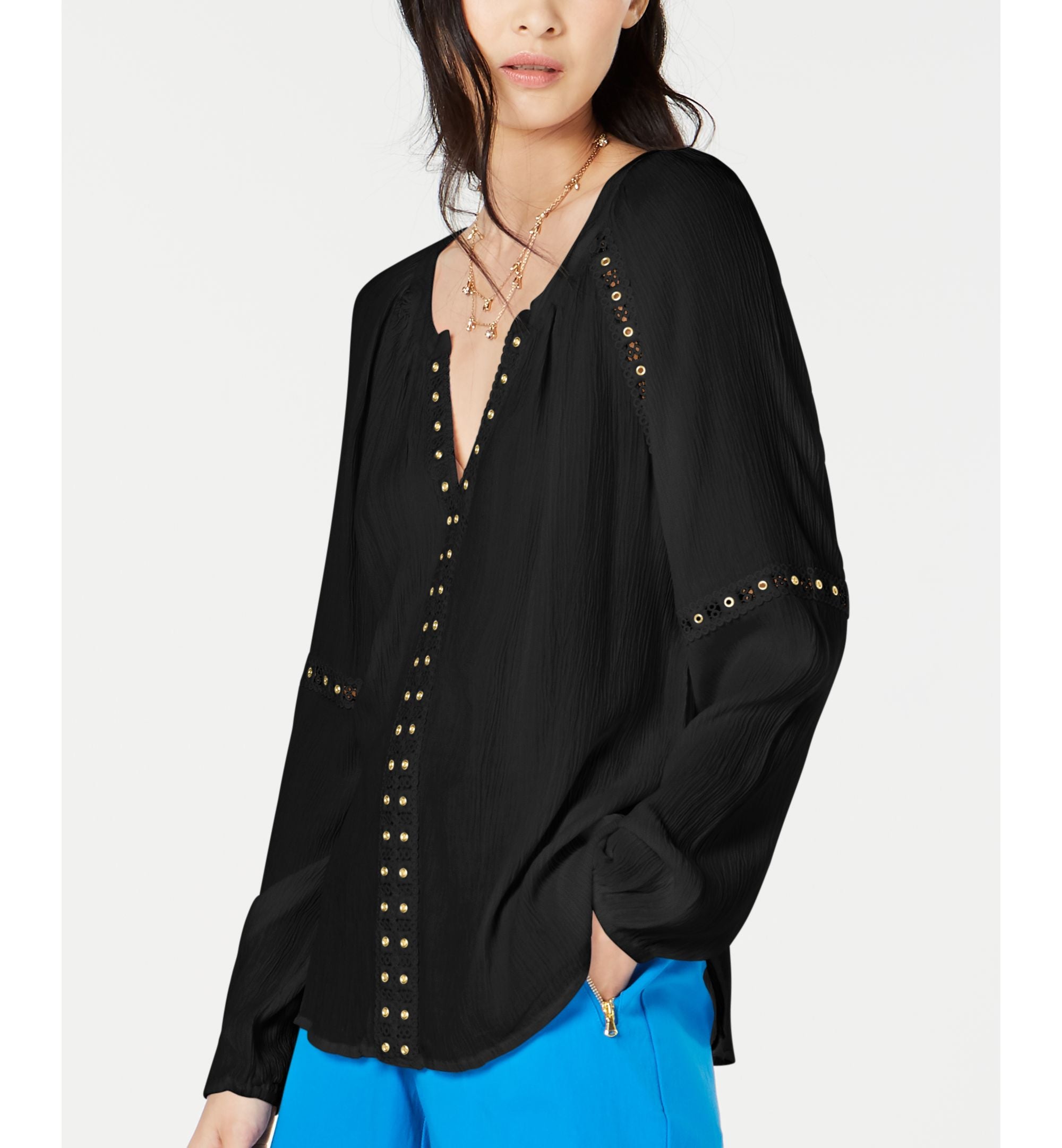 Petite Grommet Trim Peasant Top