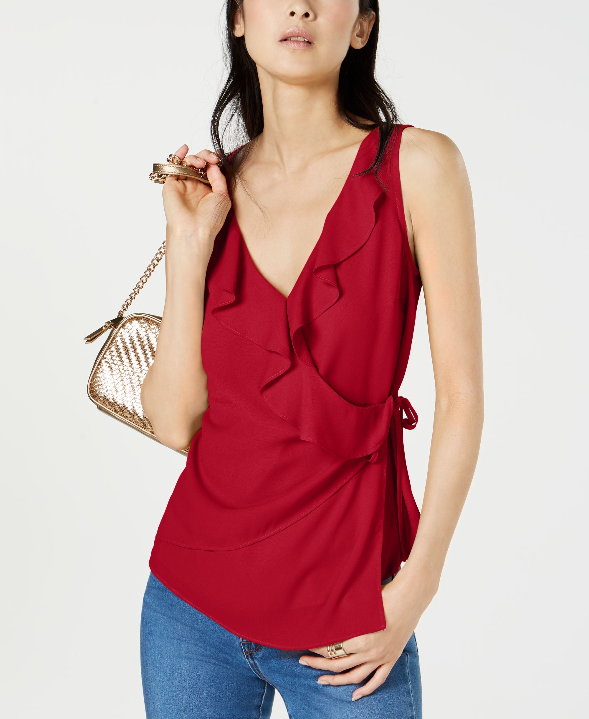 Solid Ruffle Surplice Tank Top