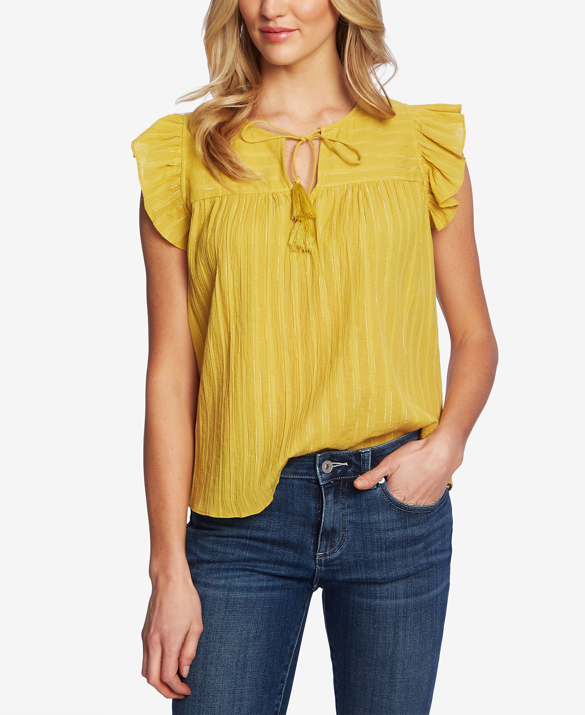 Cece Metallic Stripe Tie Neck Top