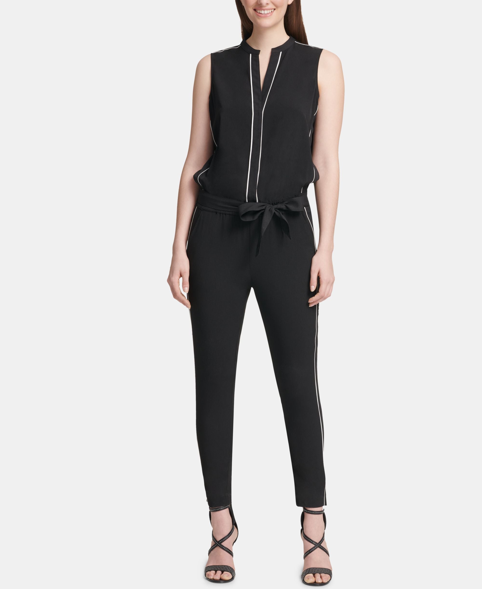 DKNY Belted V Neck Jumpsuit