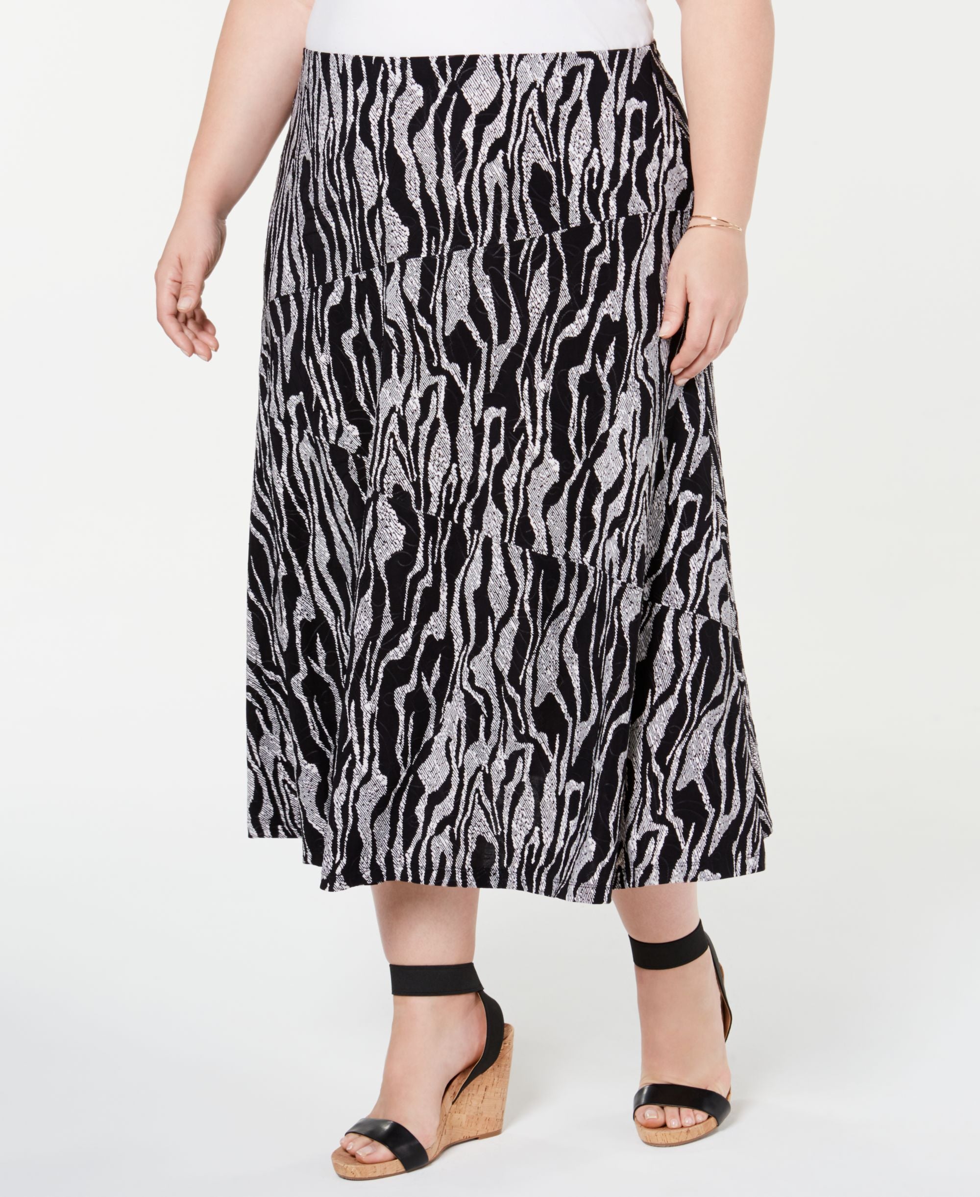 JM Collection Plus Size Printed Jacquard Skirt