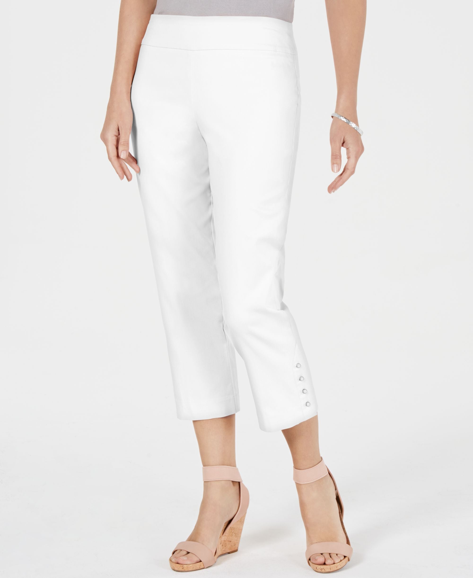 JM Collection Button Hem Tummy Control Capris