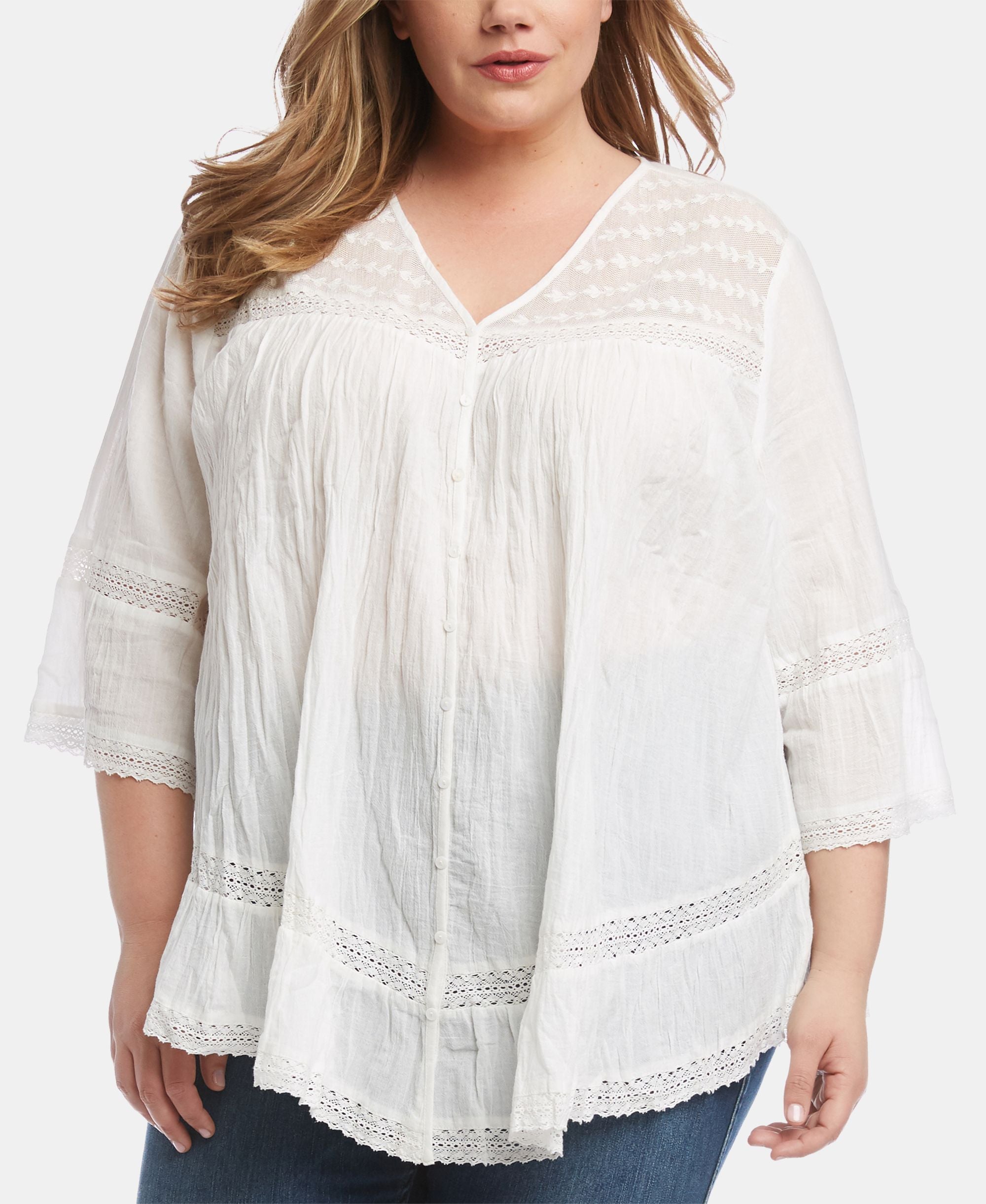 Karen Kane Plus Size Cotton Lace Inset Top