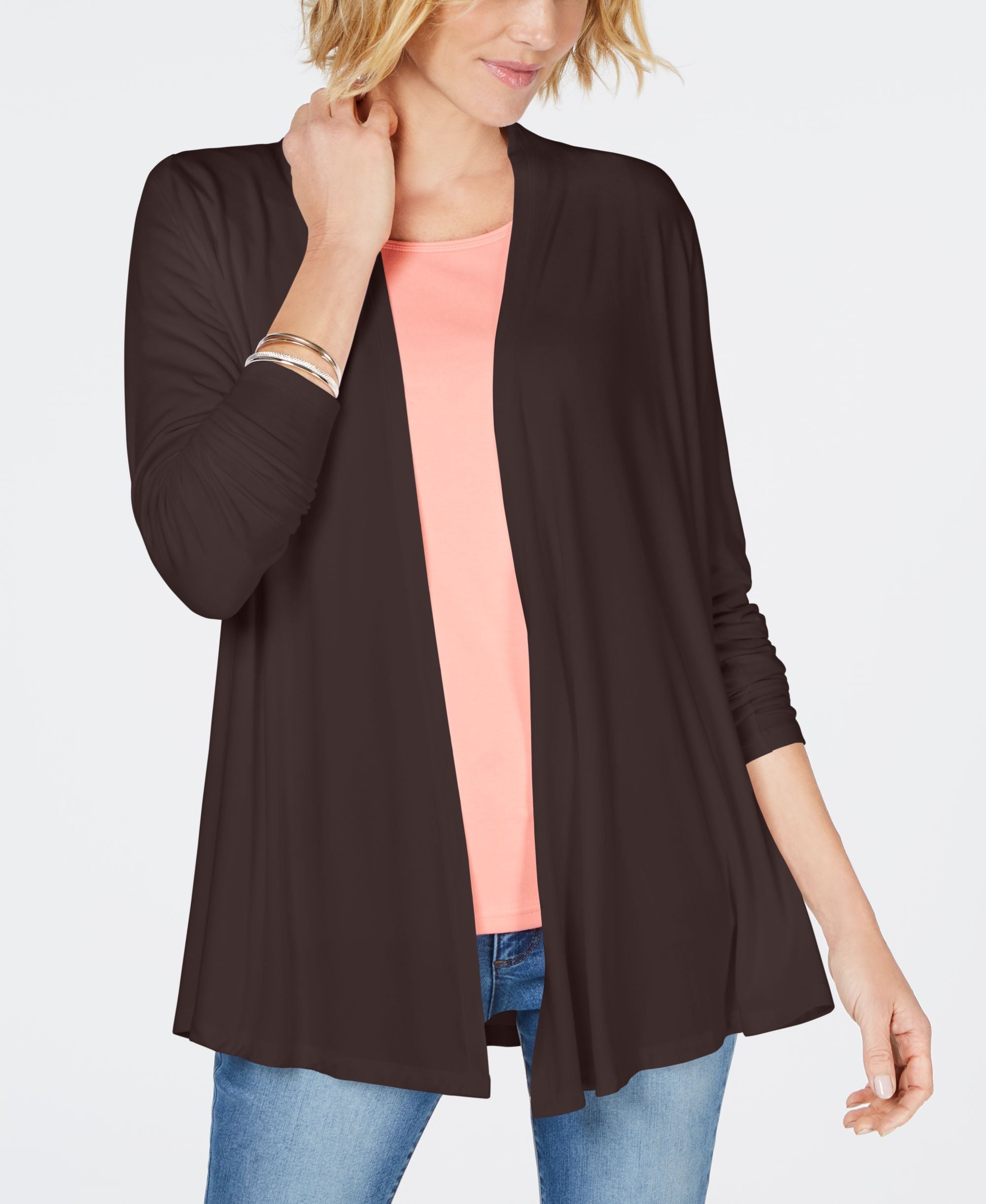 Draped Open-Front Cardigan