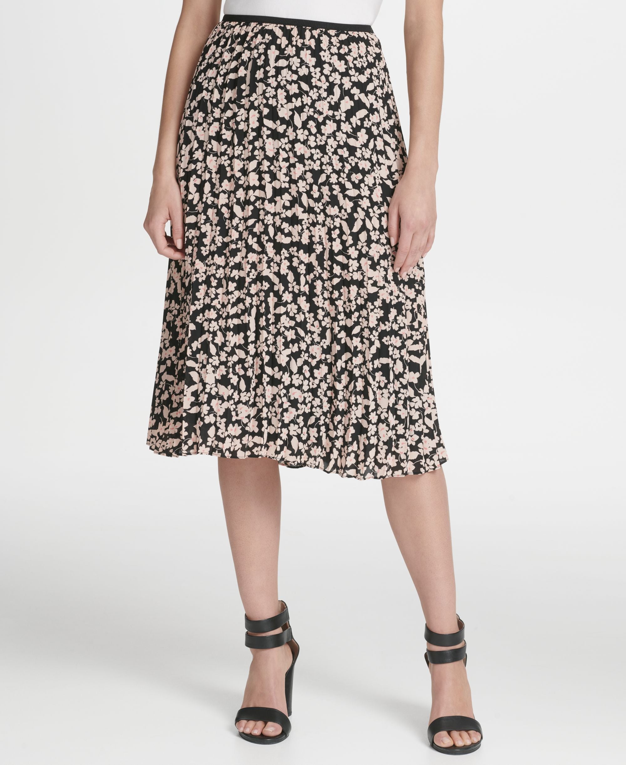 DKNY Floral Print Pleated Midi Skirt
