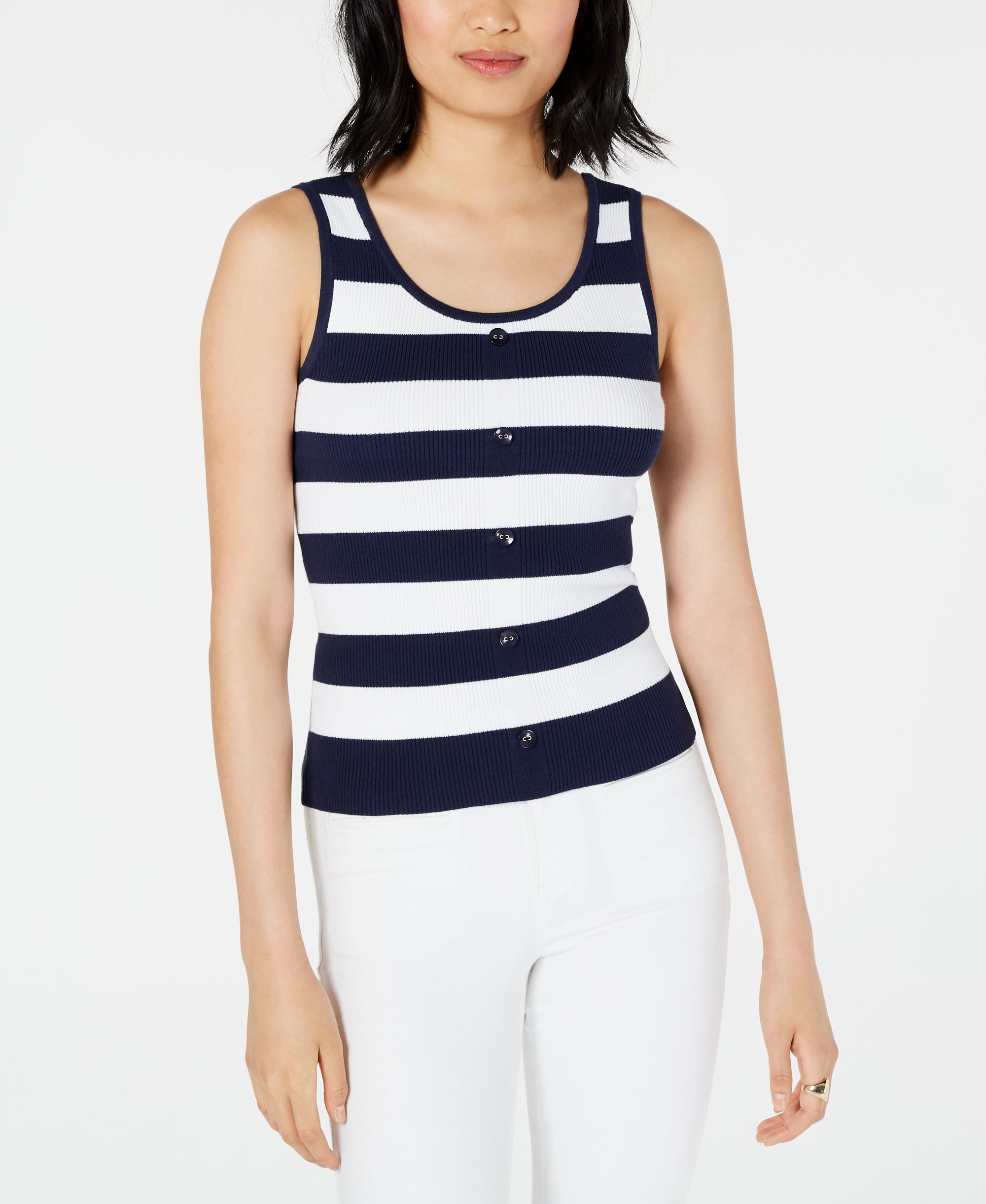 Ribbed Button-Front Tank Top