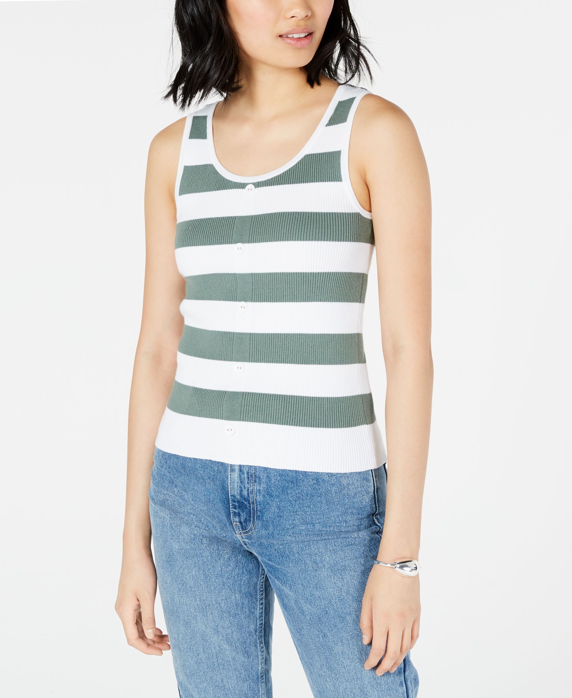 Ribbed Button-Front Tank Top