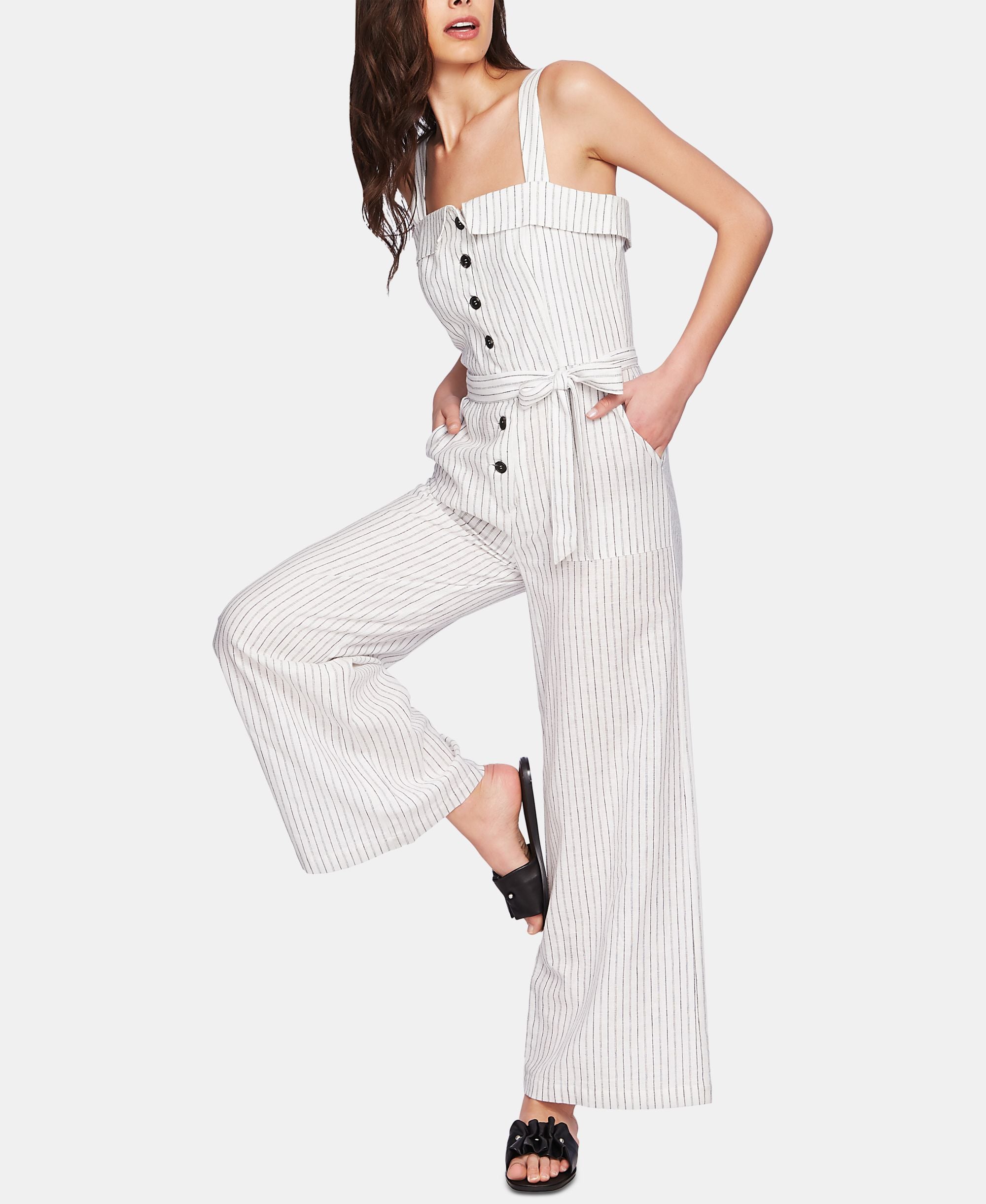 1.State Striped Button Front Jumpsuit