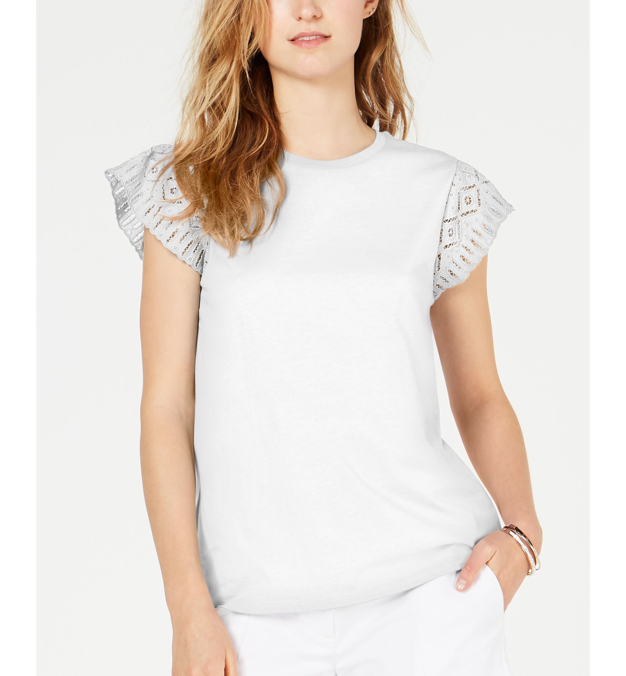 Michael Michael Kors Cotton Lace Sleeve T-Shirt