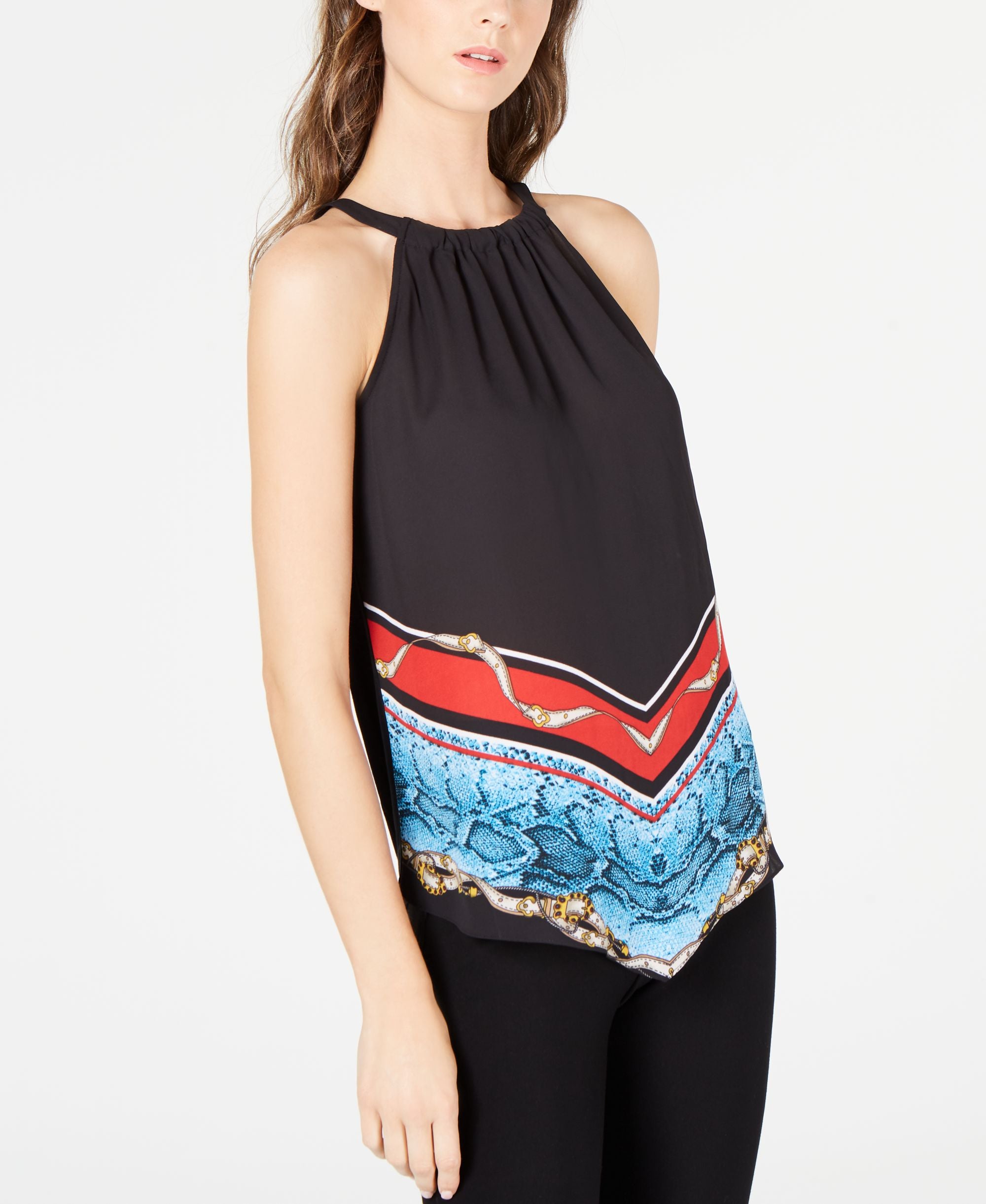 INC Printed Handkerchief-Hem Halter Top