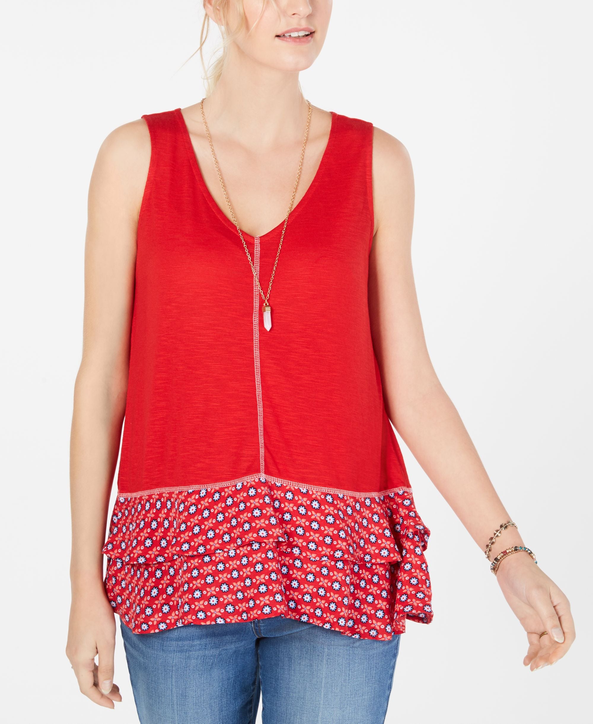 Ruffled-Hem Sleeveless Top